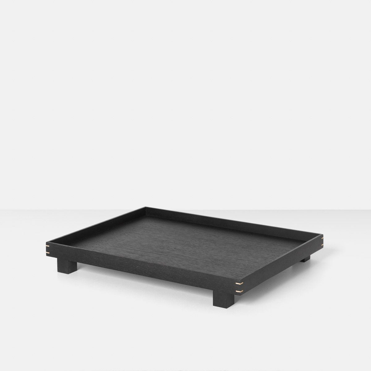 FERM LIVING Bon Wooden Tray - Black Stained Oak Wood Serving Tray with Handles, 2 Size Options for Dining Table, Coffee Table, or Bedside Organization