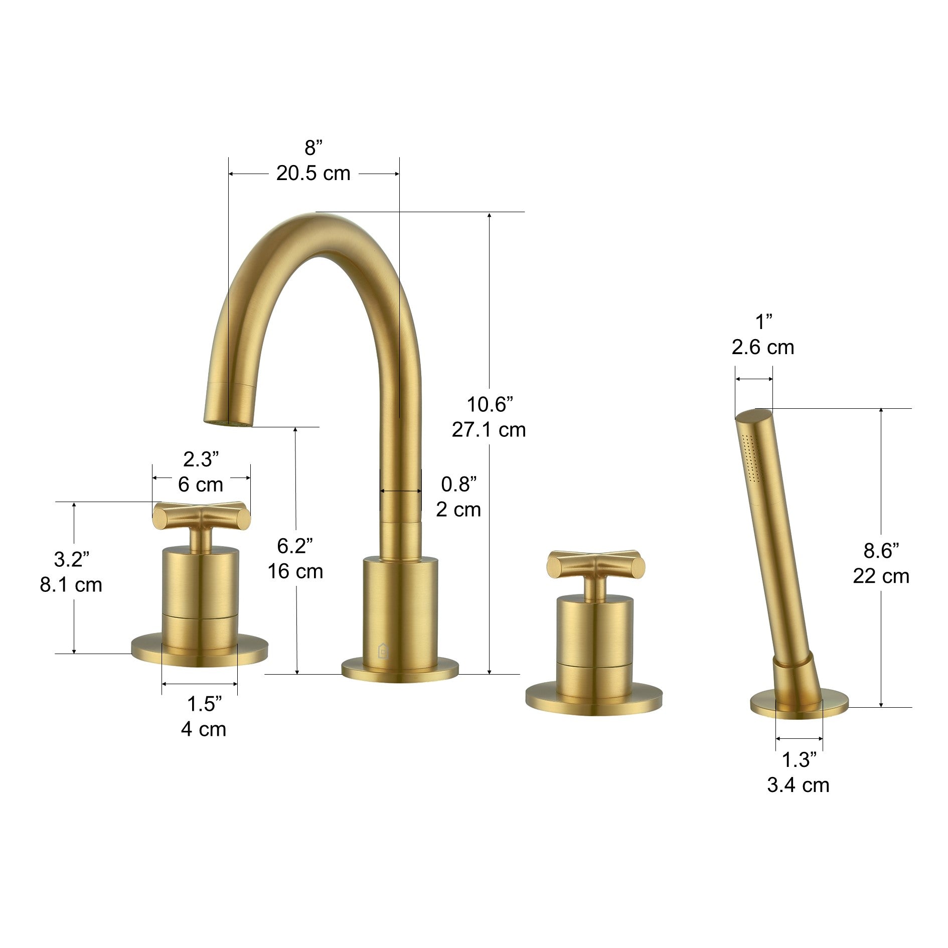 Brushed Titanium Gold Ava Two Handle Roman Tub Faucet for Bathroom - Perfect for Luxury Bathtubs and Spa-Like Relaxation
