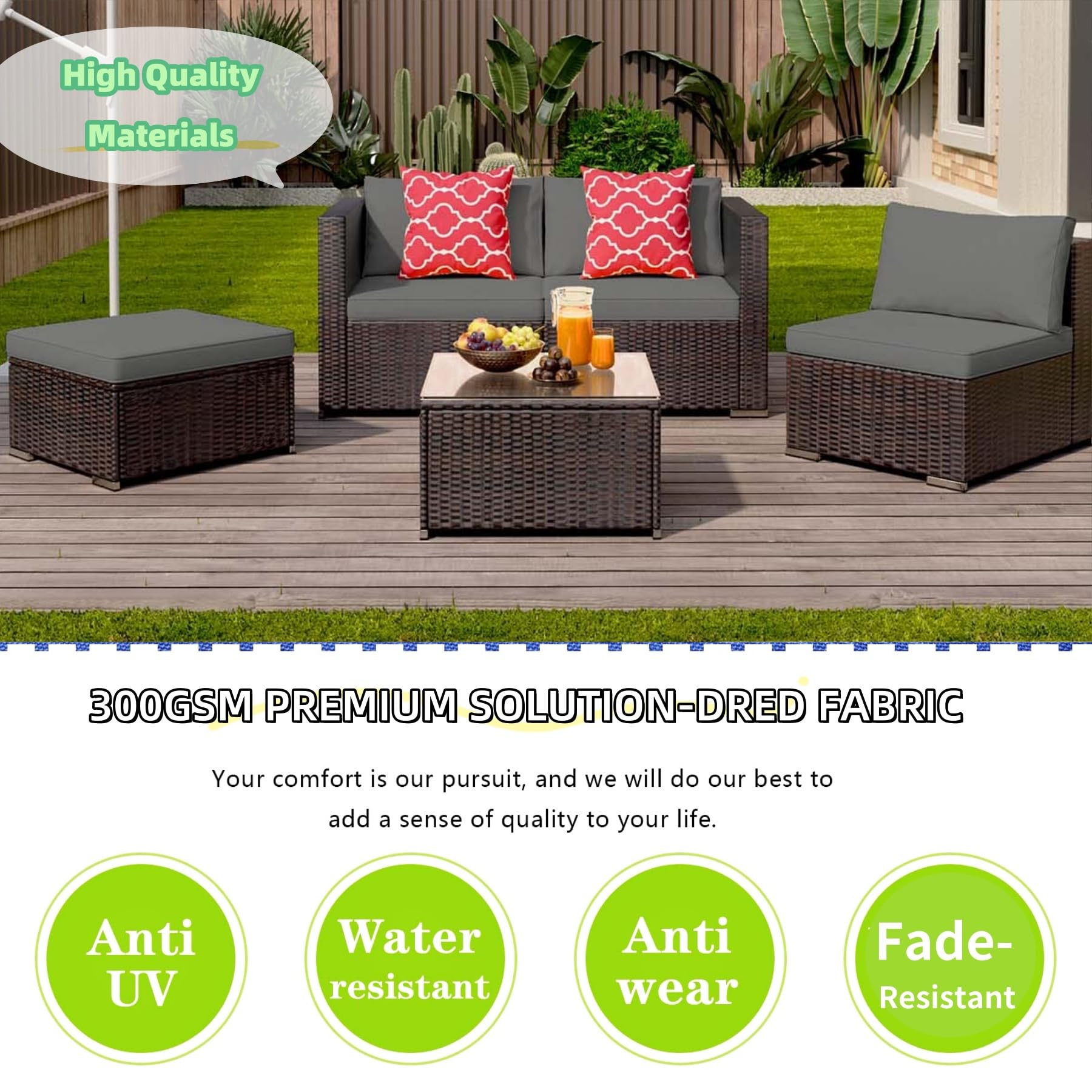 PROHIKER 9-Pack Outdoor Cushion Covers with Zipper - Replacement Covers for 5-Piece Patio Furniture Sets (Dark Gray) - Waterproof Sofa & Pillow Covers for Outdoor Conversation Sets, Deck, Porch, and Garden Furniture