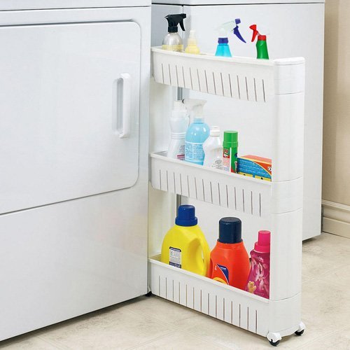 Modern Narrow Sliding Storage Rack for Home Organizing - Space Saving Closet & Kitchen Solution