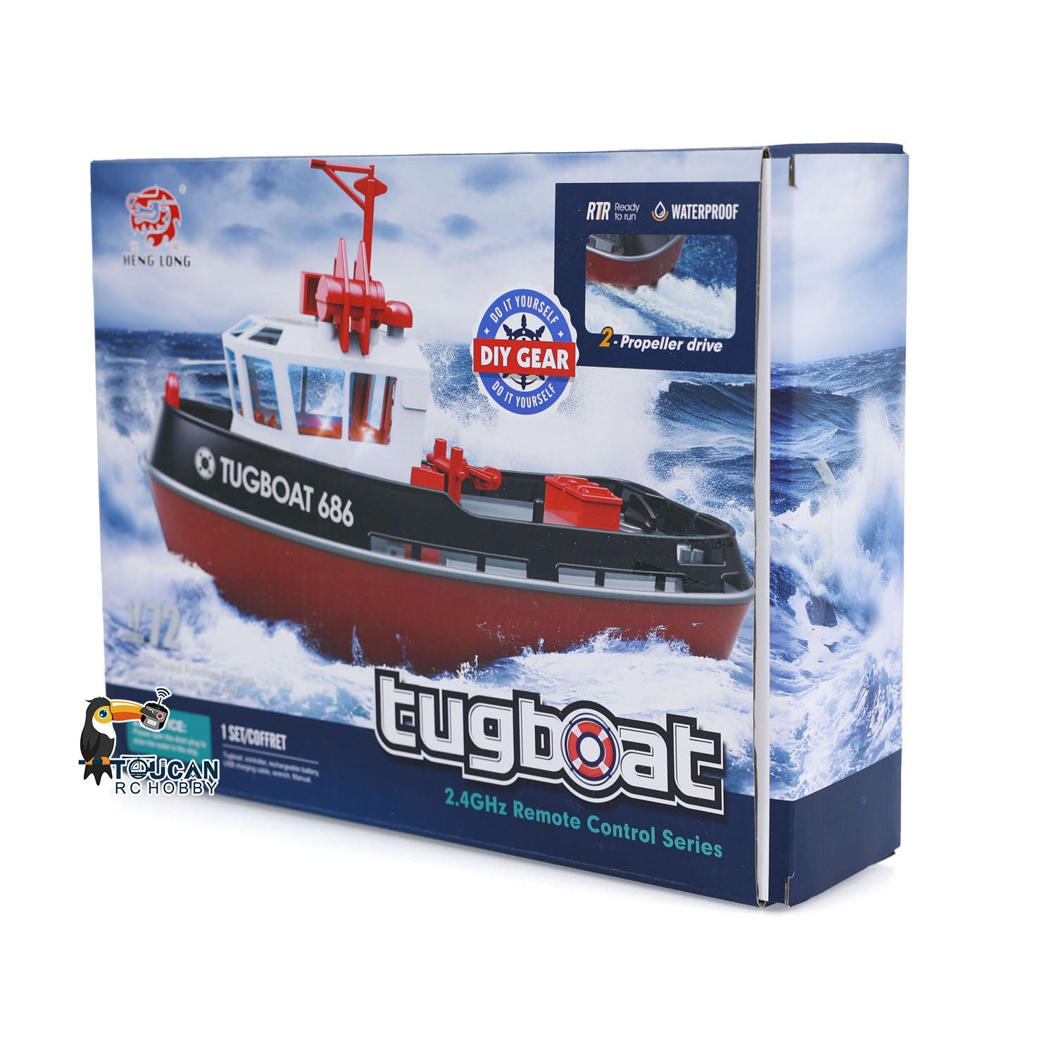 1/72 Scale Heng Long 2.4GHz Remote Control Tugboat - Dual Motor RC Towboat with Powerful Simulation - Ready to Run (RTR) 23x10x15cm - Perfect for Pool, Lake or Bathtub Water Play