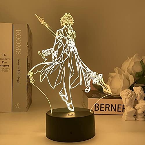 Zhongli Figure Anime Game 3D LED Night Light - 16 Color Changing Table Lamp with Remote Control for Bedroom Decor, Genshin Impact Fan Gift | Perfect for Gaming Rooms, Anime Collections & Themed Bedrooms