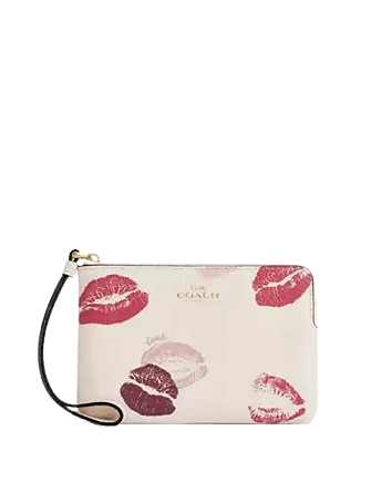 Coach Corner Zip Wristlet with Lips Print - Stylish Crossbody Bag for Women, Perfect for Parties, Shopping & Everyday Use