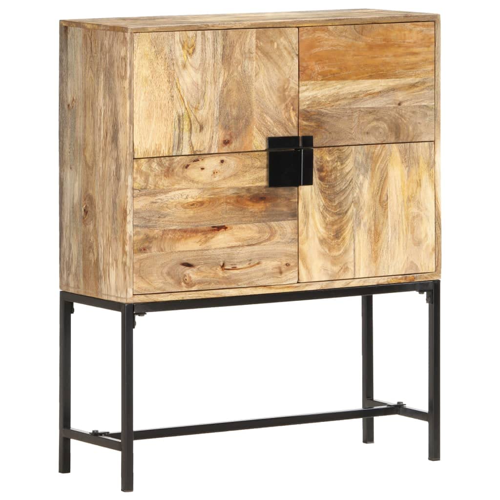 Modern Wooden Accent Cabinet with Doors - Solid Mango Wood Free Standing Storage Organizer (31.5