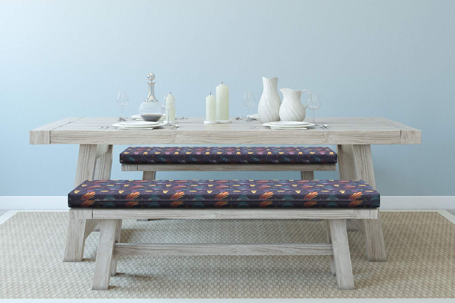Ambesonne Alien Bench Cushion Set of 2 - Space Themed Comet Stars Rockets & Planets Pastel Decor - Standard Size 45