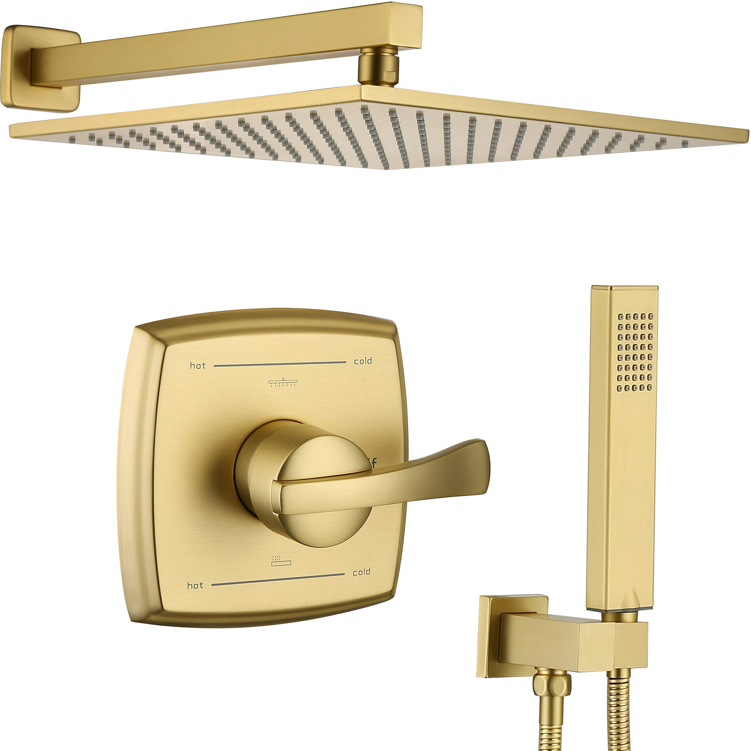 Luxury Brass Brushed Gold Shower System - Dual Function Shower Faucet Set with 12