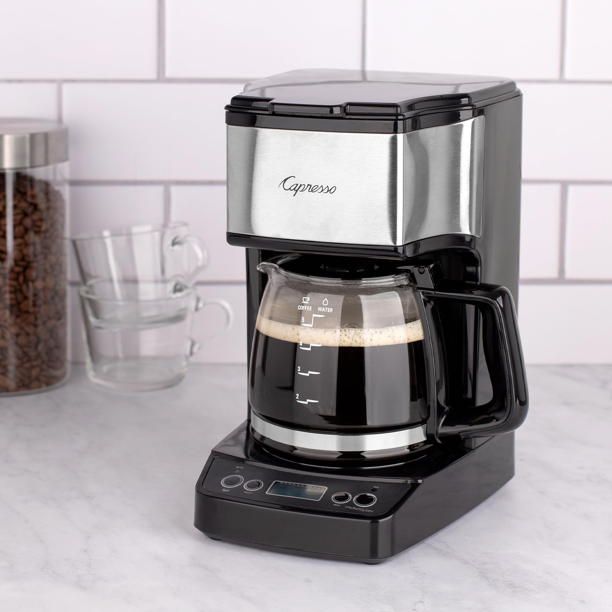 Capresso 5-Cup Mini Drip Coffee Maker - Compact Black & Stainless Steel Coffee Machine for Home, Office, or Small Spaces | Perfect for Single Serve or Small Gatherings