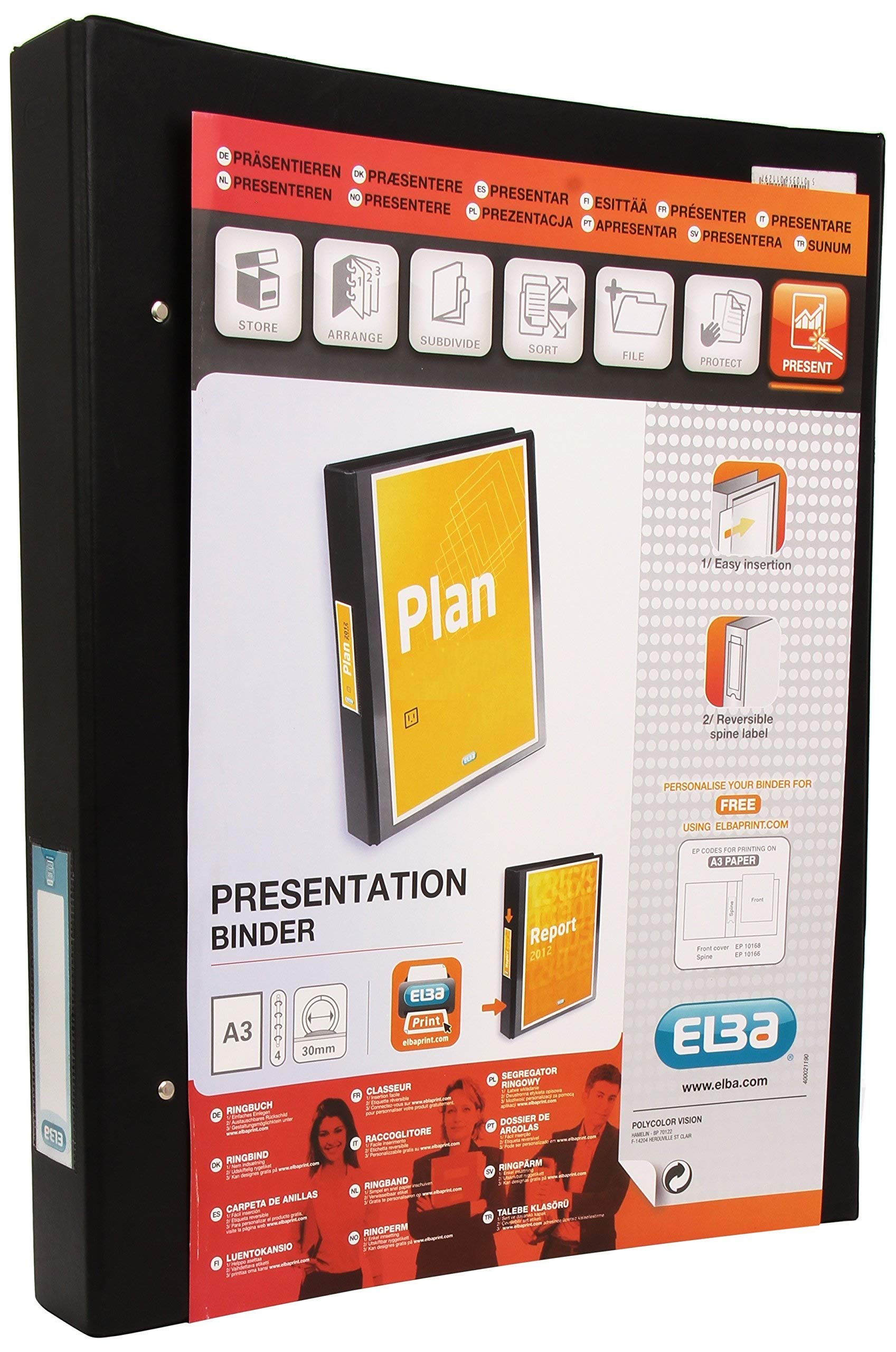 Customizable Black A3 4 D-Ring Binder - 30mm Capacity, 35mm Spine, Portrait Presentation Folder for Office, School & Business Documents | Heavy-Duty Organizer for Reports, Projects & Presentations
