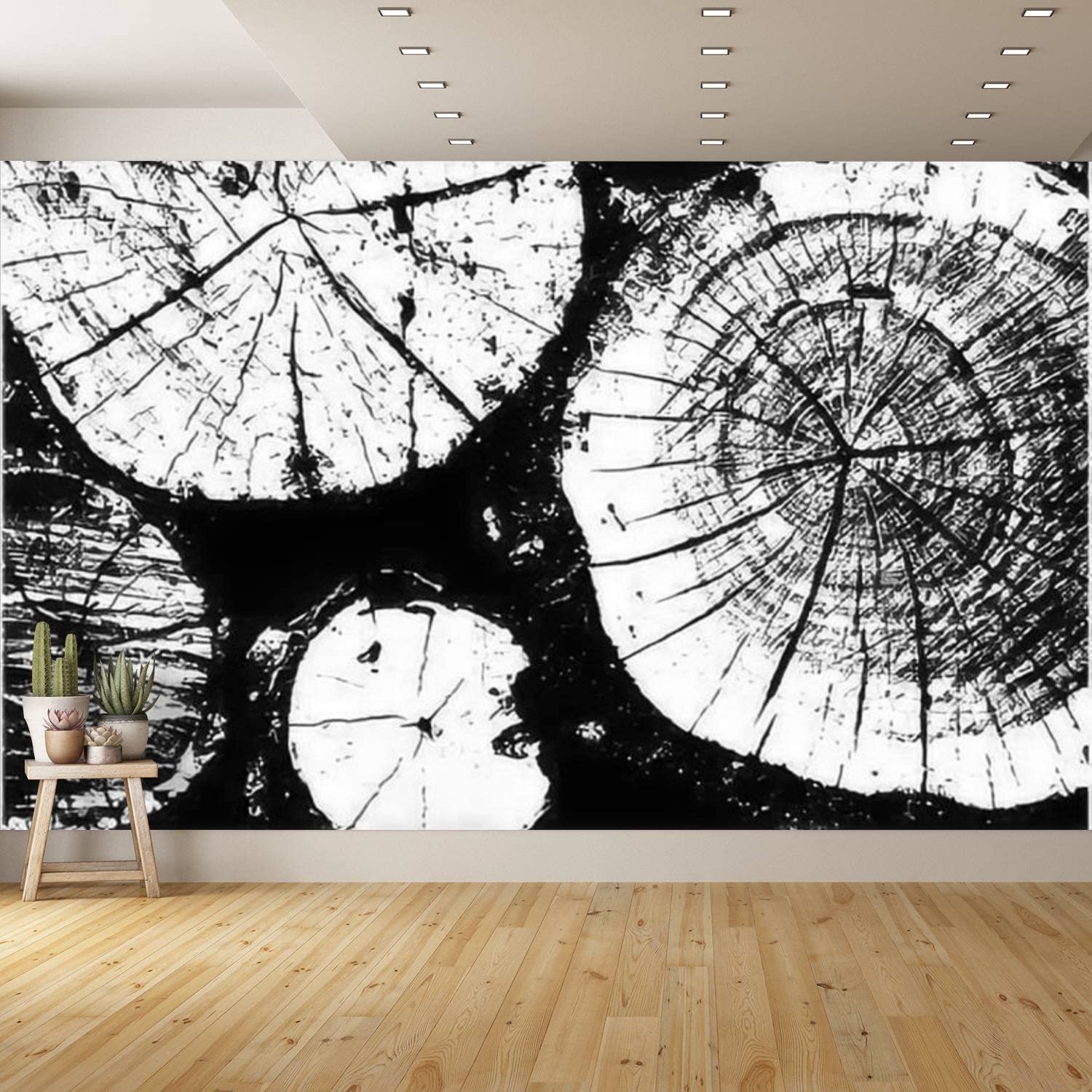 Removable Peel and Stick Wallpaper - Distressed Halftone Grunge Wood Trunk Pattern in Black & White - Self-Adhesive Canvas Wallpaper for Bedroom, Kitchen, Bathroom Decor - Perfect for Accent Walls, Furniture Makeovers, and DIY Home Improvement Projects