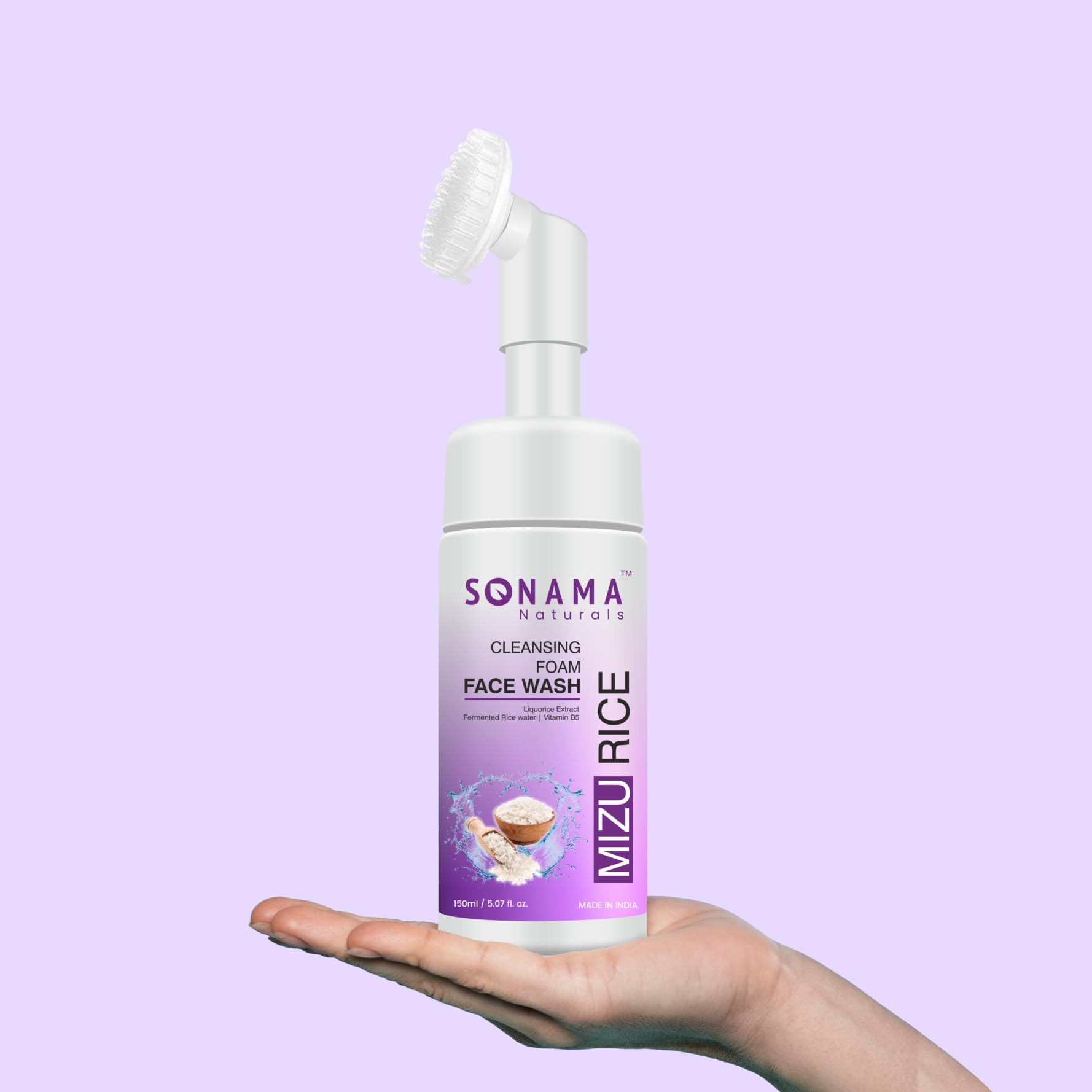 Sonama Naturals Mizu Rice Foaming Face Wash - 150ml | Rice Water Cleanser for Oily, Dry & Acne-Prone Skin | Brightening & Whitening Facial Wash for Men & Women | Daily Skincare Routine for Clean, Glowing Skin