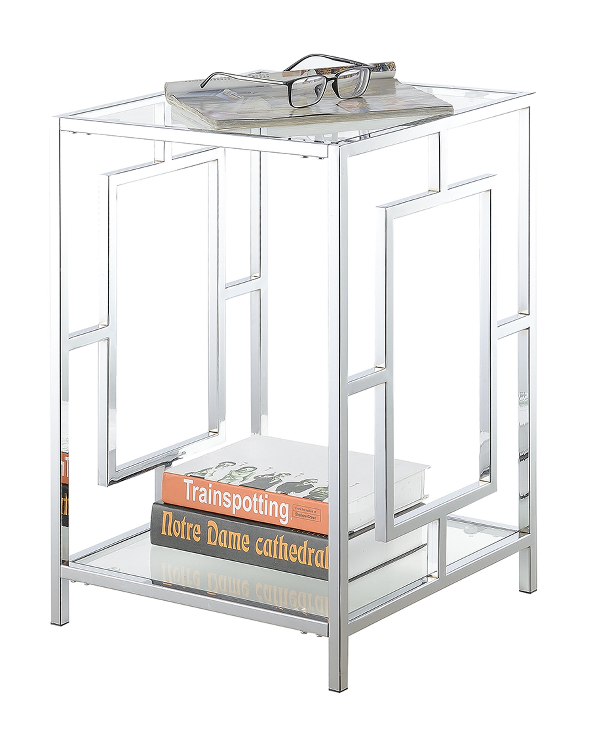 Modern Glass & Chrome End Table - 15.75
