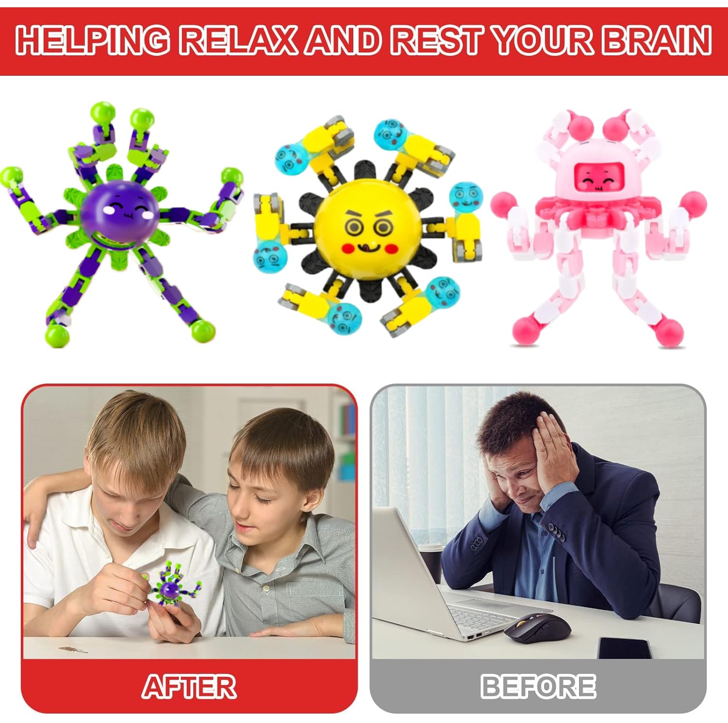 20 Pack Transformable Fidget Spinner Toys for Kids & Adults - Stress Relief Sensory Toys for Autism ADHD - Birthday Party Favors, Easter Basket Fillers, Classroom Rewards, Stocking Stuffers for Boys & Girls - Perfect for Home, School, Travel and Office Use
