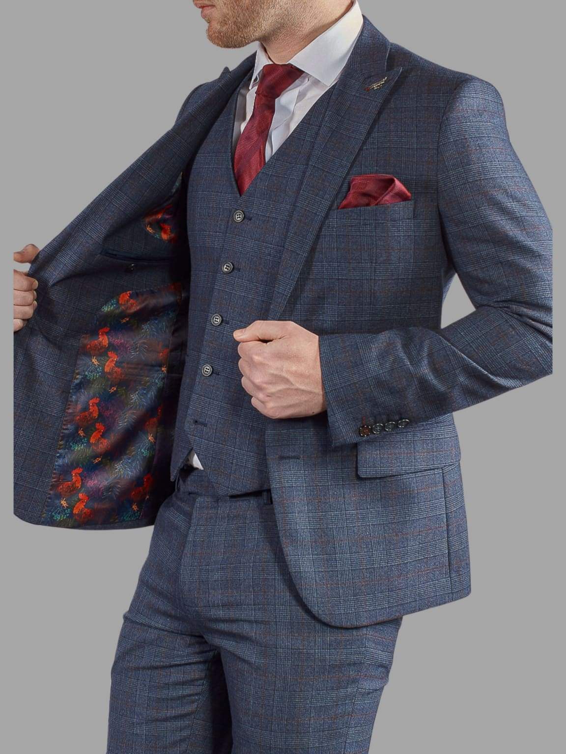 Harry Brown Finley Navy Check 3 Piece Suit for Men - Premium Wool Blend Business Formal Attire - Perfect for Weddings, Office Meetings & Special Occasions