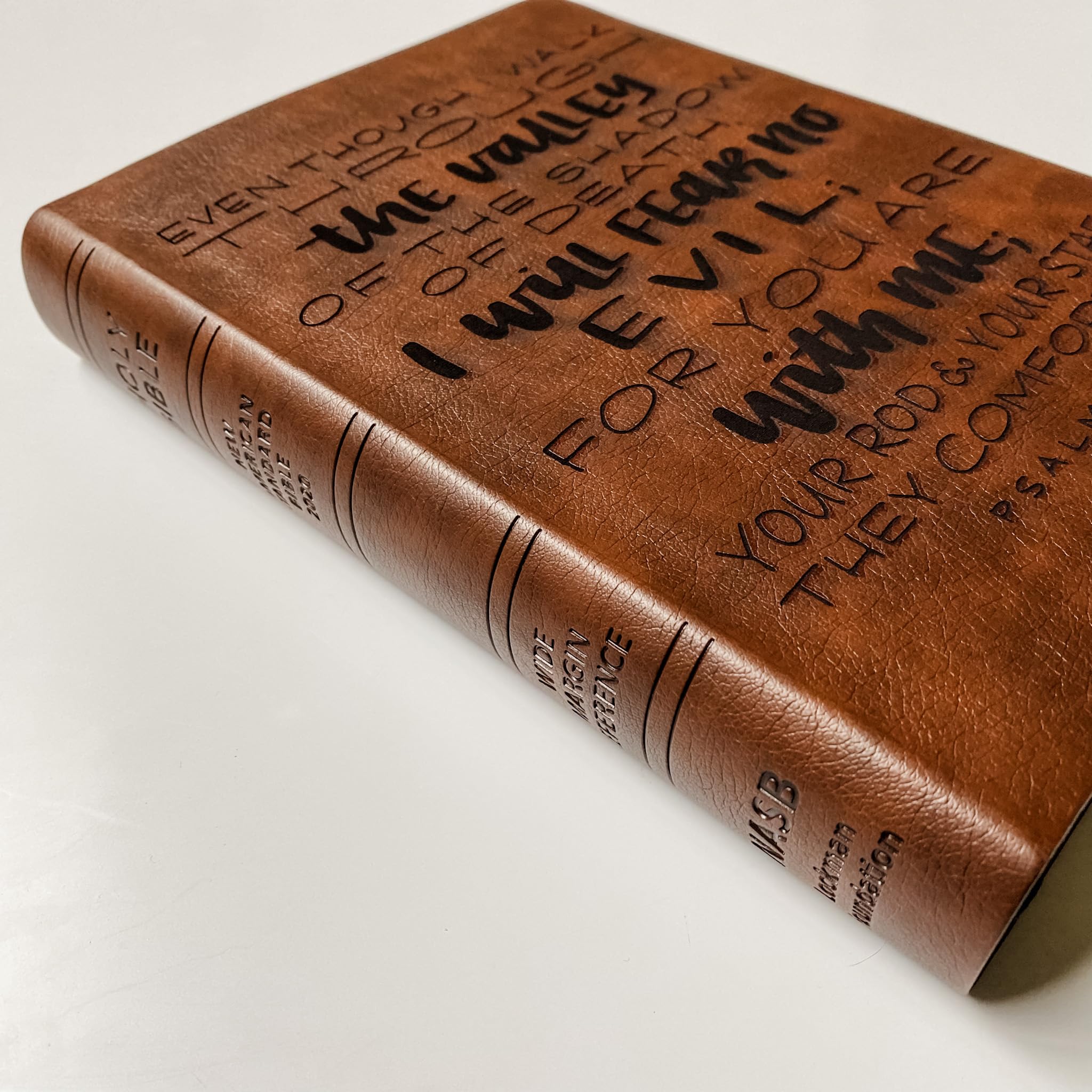 NASB 2020 Large Print Bible - Hand Lettered & Laser Engraved Reference Bible with Brown Faux Leather Cover | Personalized Name Engraving Available | Perfect for Church, Bible Study & Gift Giving