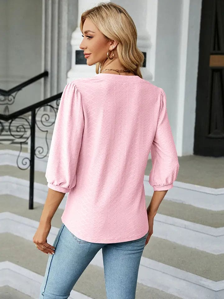 Notched Neck Three Quarter Sleeve Blouse for Women | Elegant Office & Casual Wear | Perfect for Work, Date Night & Special Occasions