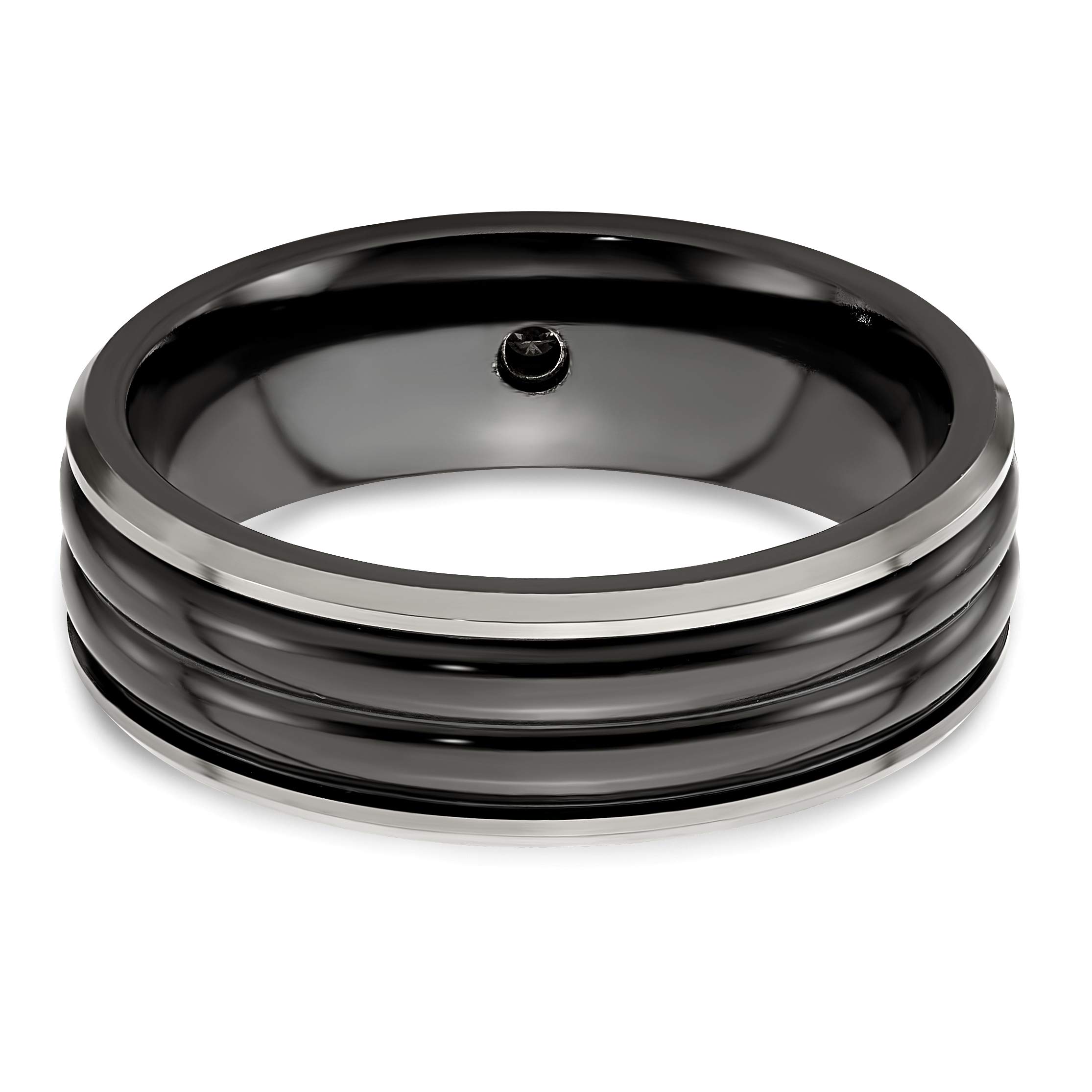 Edward Mirell Black Titanium Grey Edge Diamond 925 Sterling Silver 7mm Wedding Band Ring for Men - Elegant & Durable Wedding Ring for Grooms, Engagement, Anniversary Gift, and Special Occasions