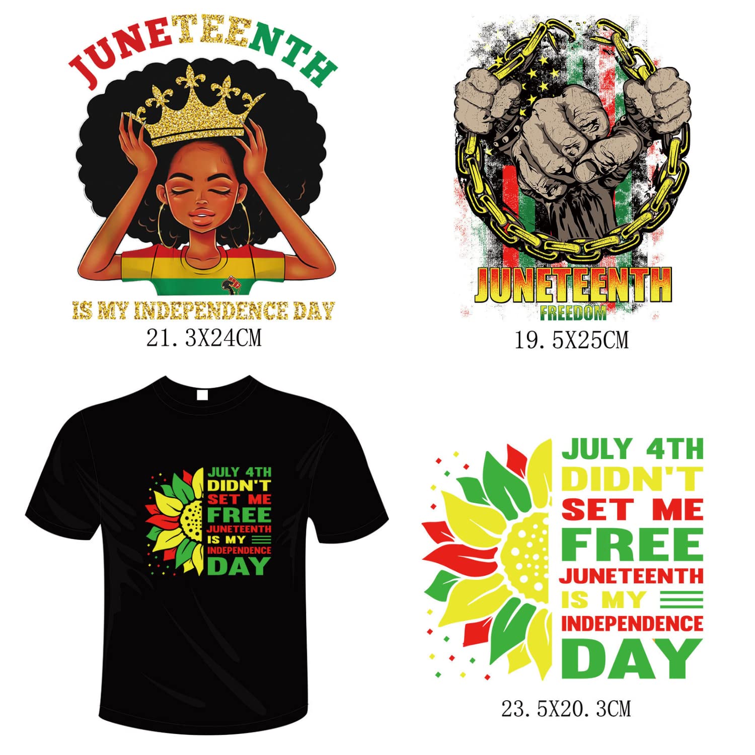 6Pcs Large Juneteenth Iron On Decals for T-Shirts - Heat Transfer Letters & Patches for Clothing - Fabric Adhesive Iron On Transfers for Women & Men - Perfect for DIY Crafts, Custom Apparel, and Holiday Celebrations