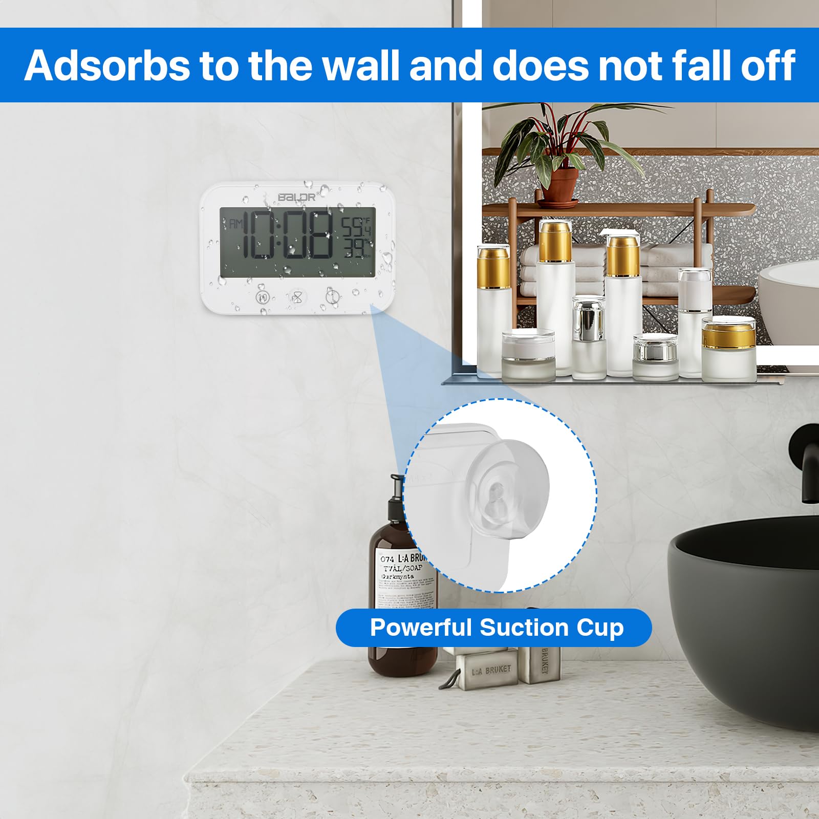 Waterproof Digital Shower Clock with Timer & Temp Display - Bathroom Essentials