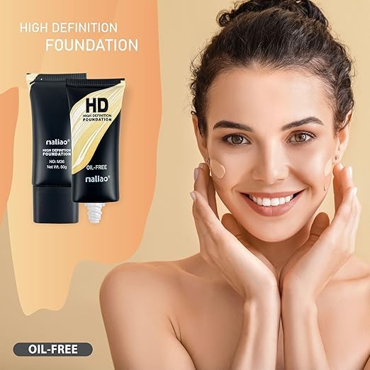 Maliao HD High Definition Oil-Free Foundation - Flawless Coverage, Matte Finish, Long-Lasting Wear (Natural Beige) | Perfect for Daily Makeup, Special Occasions & Photography