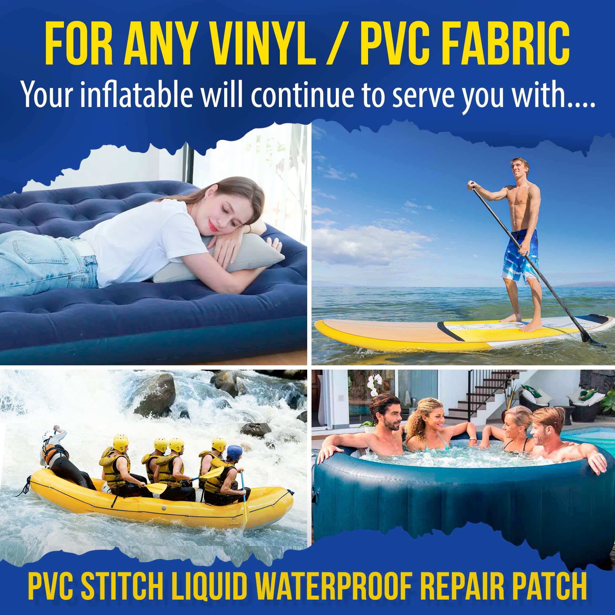 Premium PVC Stitch Waterproof Liquid Sealant Kit - Repair Outdoor Gear, Scuba Equipment, Vinyl & PVC Fabric, Inflatable Mattresses, Boats, Pools | Ideal for Camping, Water Sports, Home Maintenance & Emergency Repairs