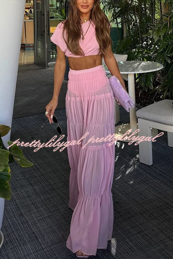 Elegant Chiffon Elastic Waist A-Line Maxi Skirt for Women - Flowy Summer Beach Dress, Boho Party Outfit & Casual Daywear