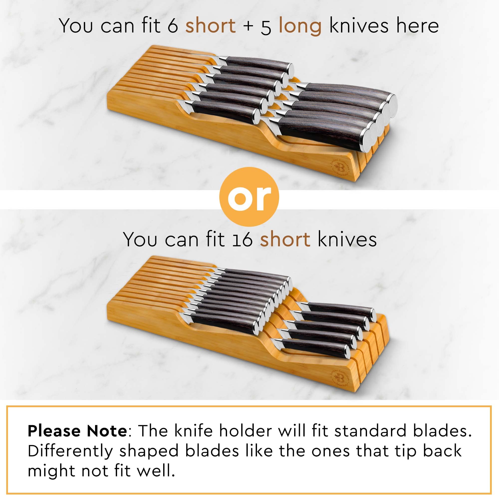 Bambüsi In-Drawer Knife Organizer - Premium Bamboo Knife Block for Kitchen Drawers - Holds 5 Chef Knives & 6 Steak Knives - Safe Downward Blade Storage - Wooden Knife Holder (Knives Not Included) - Perfect for Home Chefs & Organized Kitchens