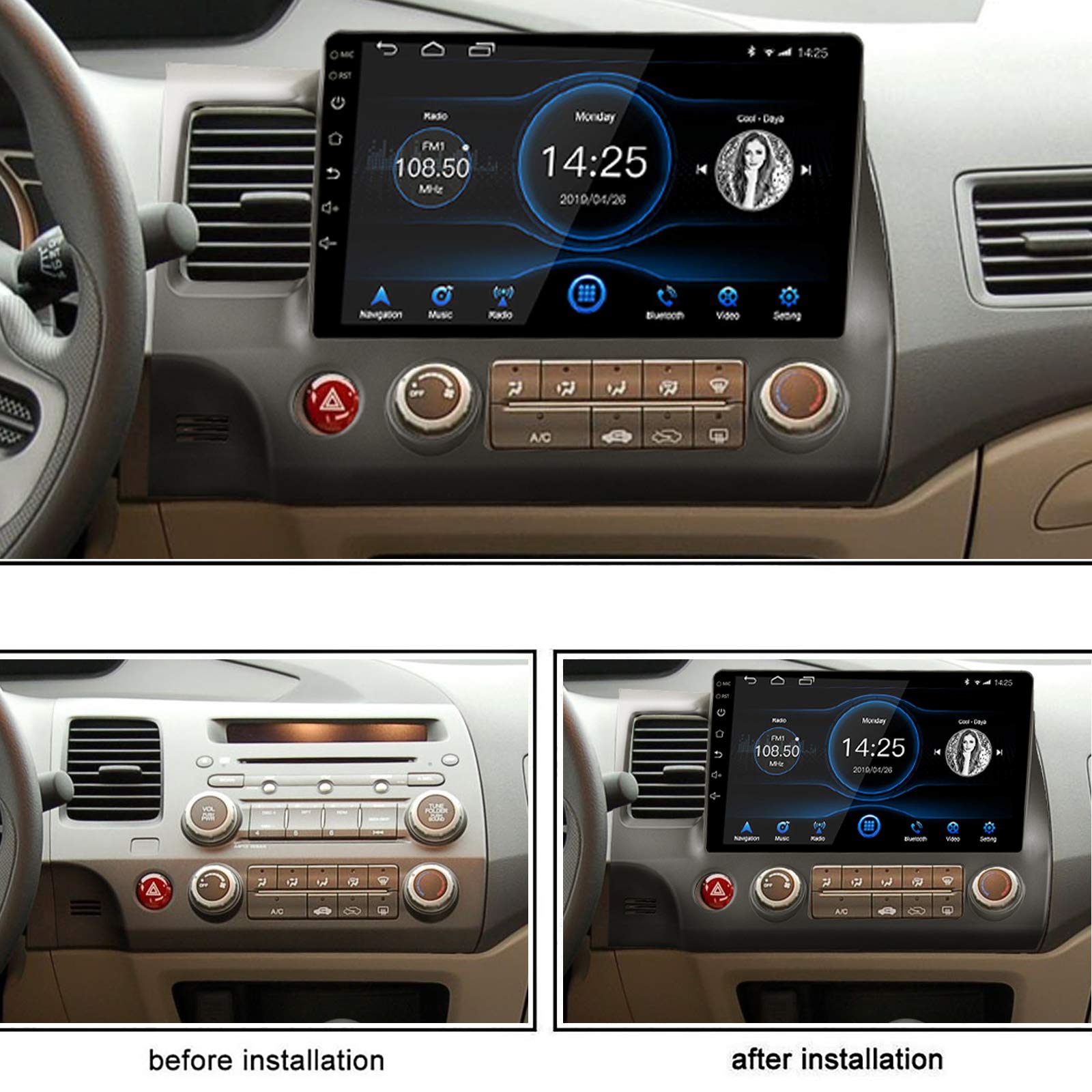 10.1 Inch Android Car Stereo with Built-in CarPlay & Android Auto - 2GB RAM 32GB ROM, HD Touchscreen GPS Navigation Bluetooth for Honda Civic 2007-2011 - Perfect for Commuting, Road Trips & Hands-Free Calling