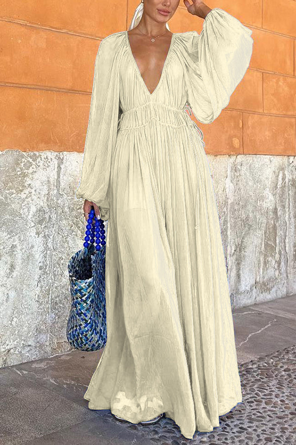 Elegant Blue Gemstone Chiffon Ruched Waist Maxi Dress for Women - Perfect for Weddings, Parties & Summer Vacations
