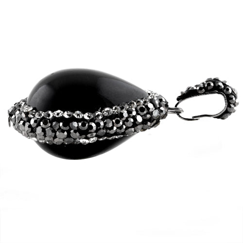 Stainless Steel Black Oval Stone CZ Pendant Necklace for Women - Elegant Cubic Zirconia Jewelry for Party, Wedding & Everyday Wear