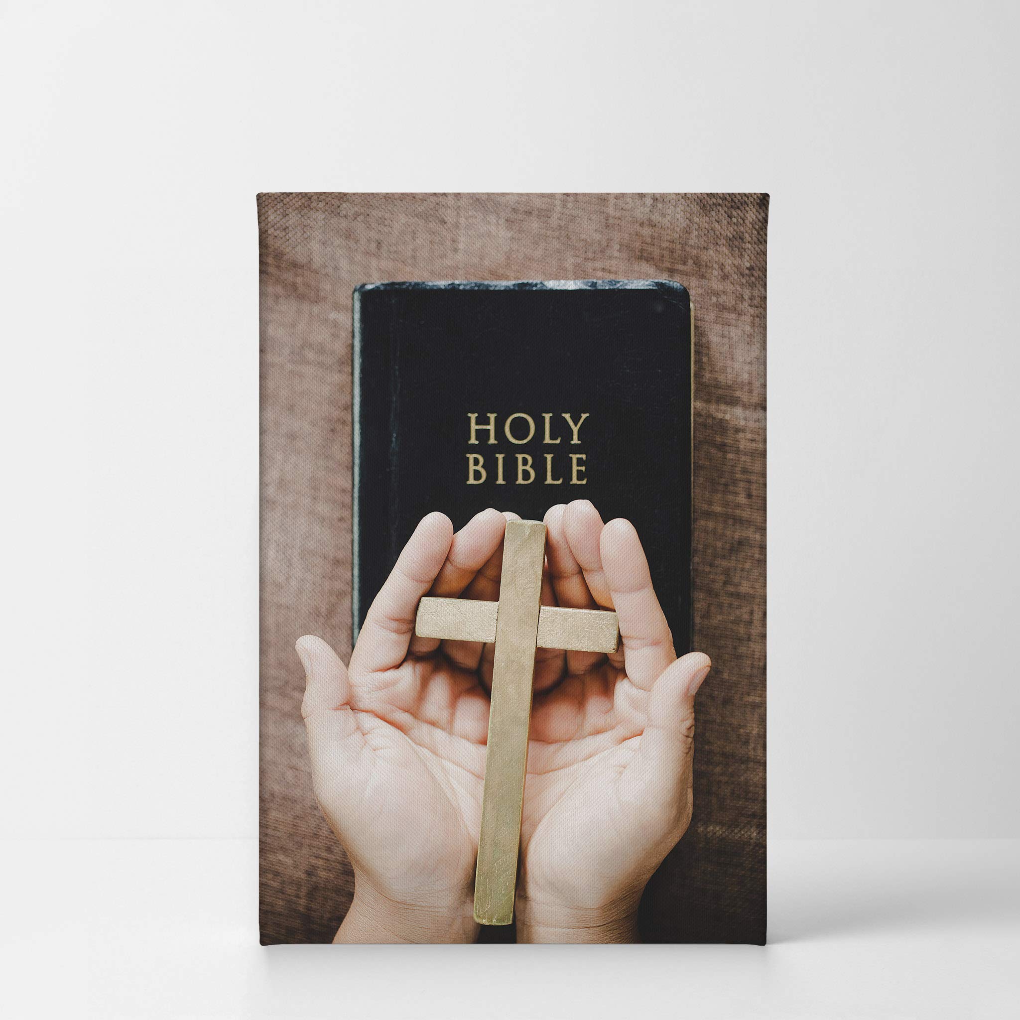 Christian Canvas Wall Art - Holy Bible & Cross Print for Home & Office Decor