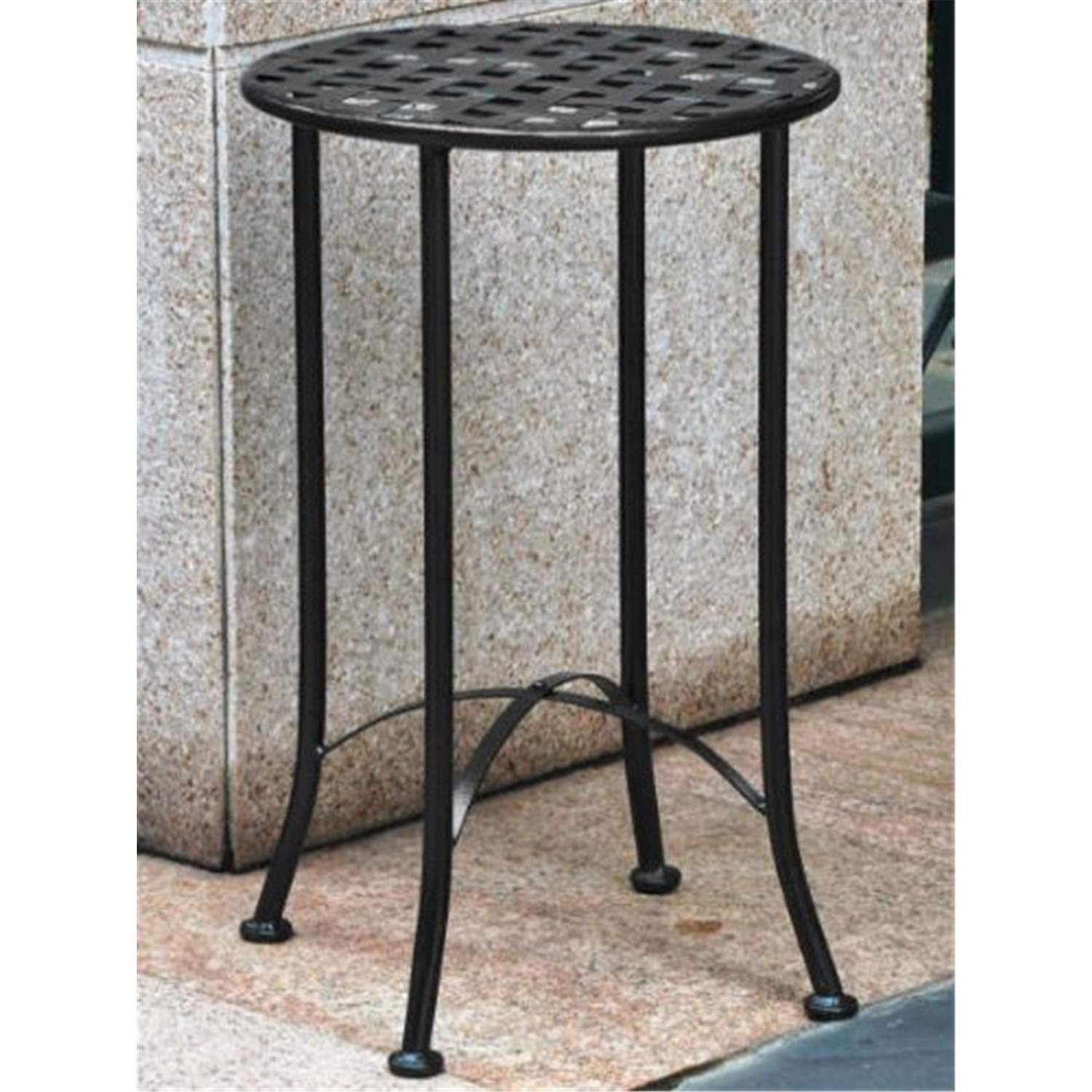 International Caravan 16 Inch Iron Patio Side Table - Antique Black Finish | Outdoor Garden Furniture for Poolside, Deck, or Balcony Decor