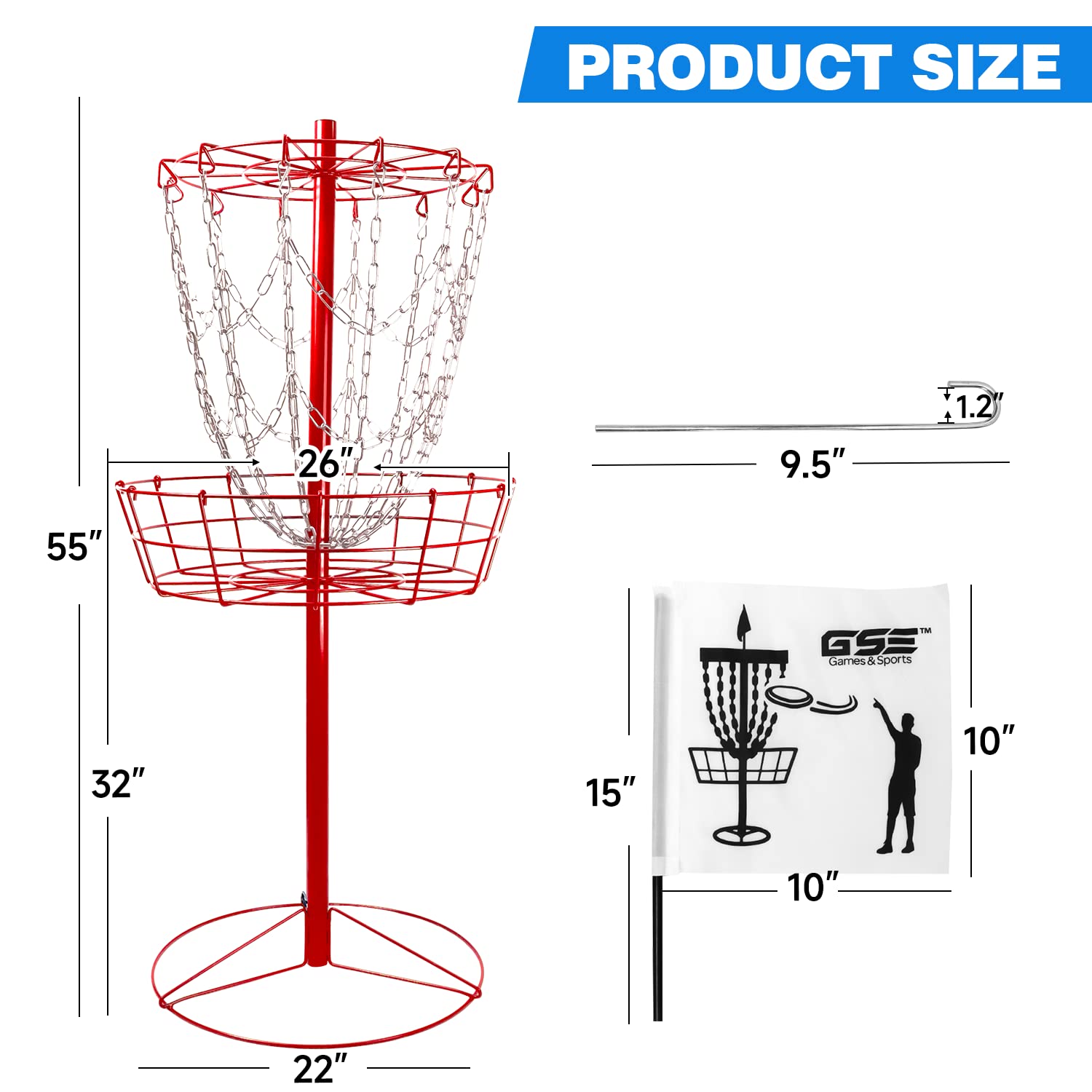 GSE PRO Portable Disc Golf Target Basket - 12 or 24 Chain Metal Practice Basket for Outdoor Disc Golf Training | Perfect for Backyard, Park & Tournament Practice