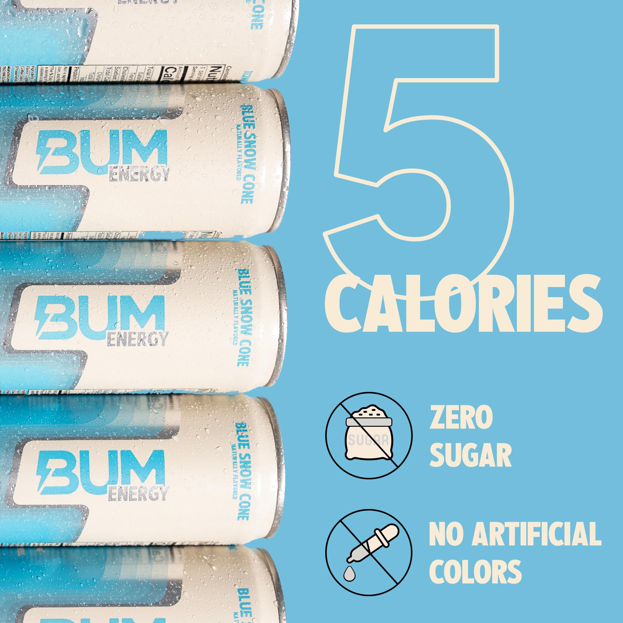 Sugar-Free Bum Energy Drinks - 12 Pack (355ml Each) | Low-Calorie Caffeine Boost for Workouts, Gaming & All-Nighters