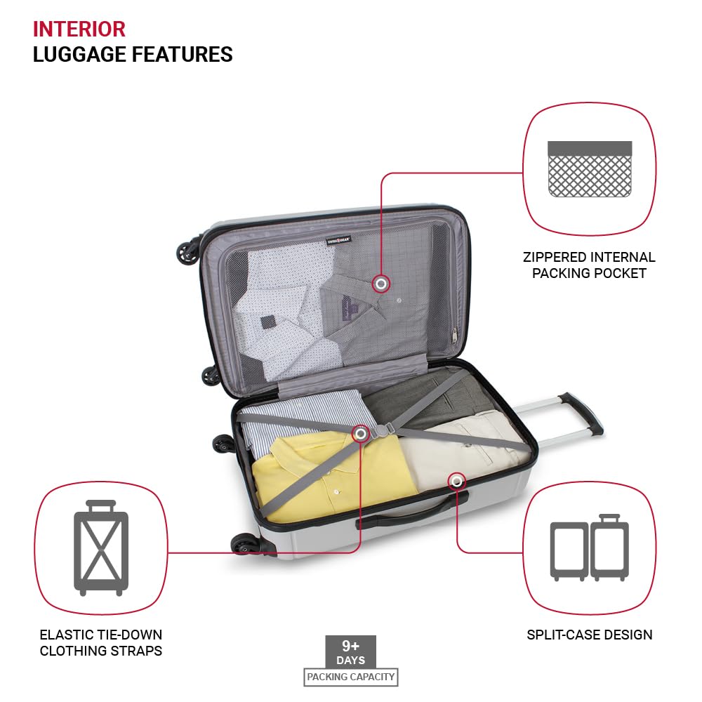 SwissGear 6297 Expandable Hardside Luggage Set with 360° Spinner Wheels, 3-Piece (18/23/27 Inch) - Silver | Perfect for Business Travel, Family Vacations & International Trips
