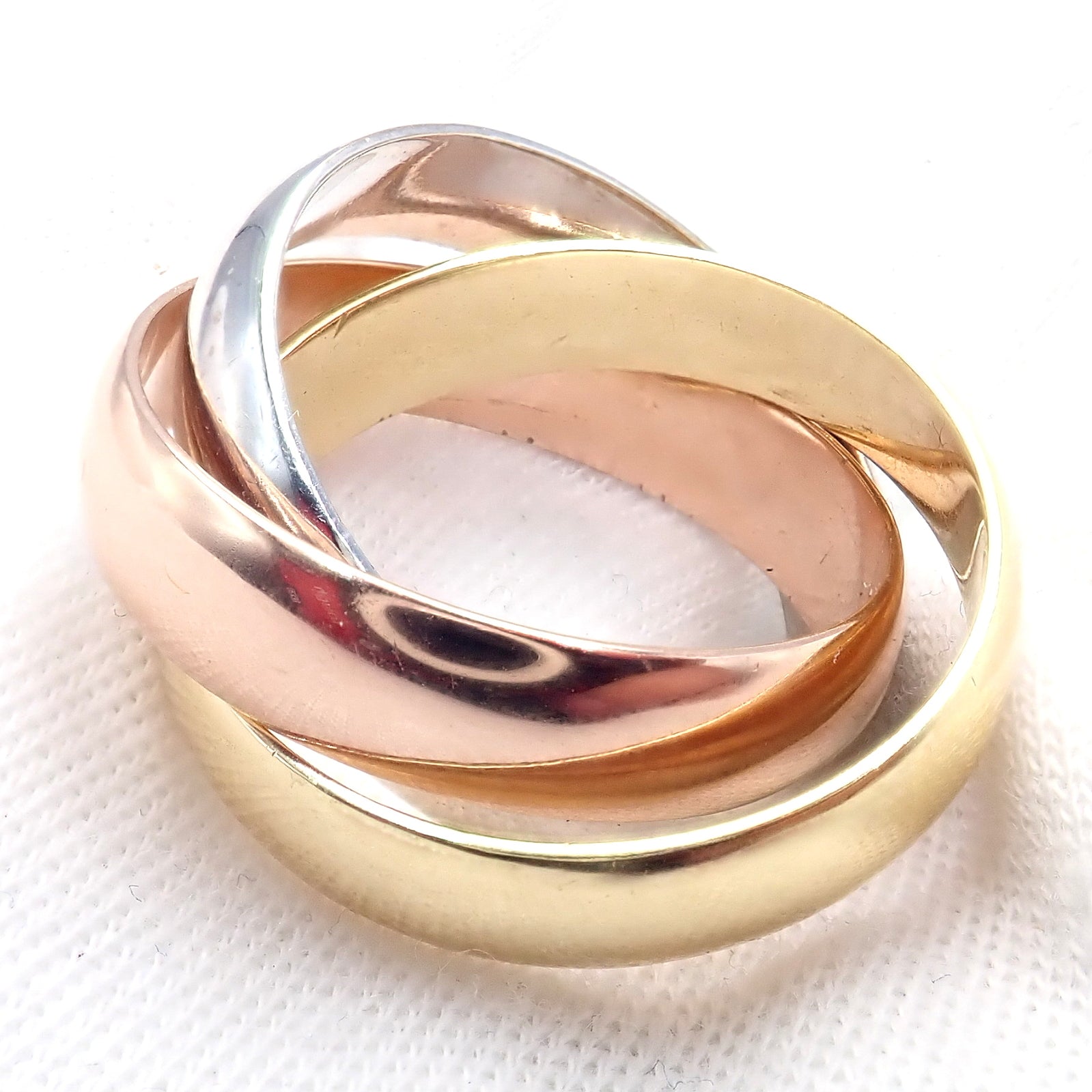 Authentic Cartier Trinity 18K Tri-Color Gold Wide Band Ring Size 55 (7.25 US) with Certificate - Luxury Wedding, Anniversary & Gift Jewelry for Women