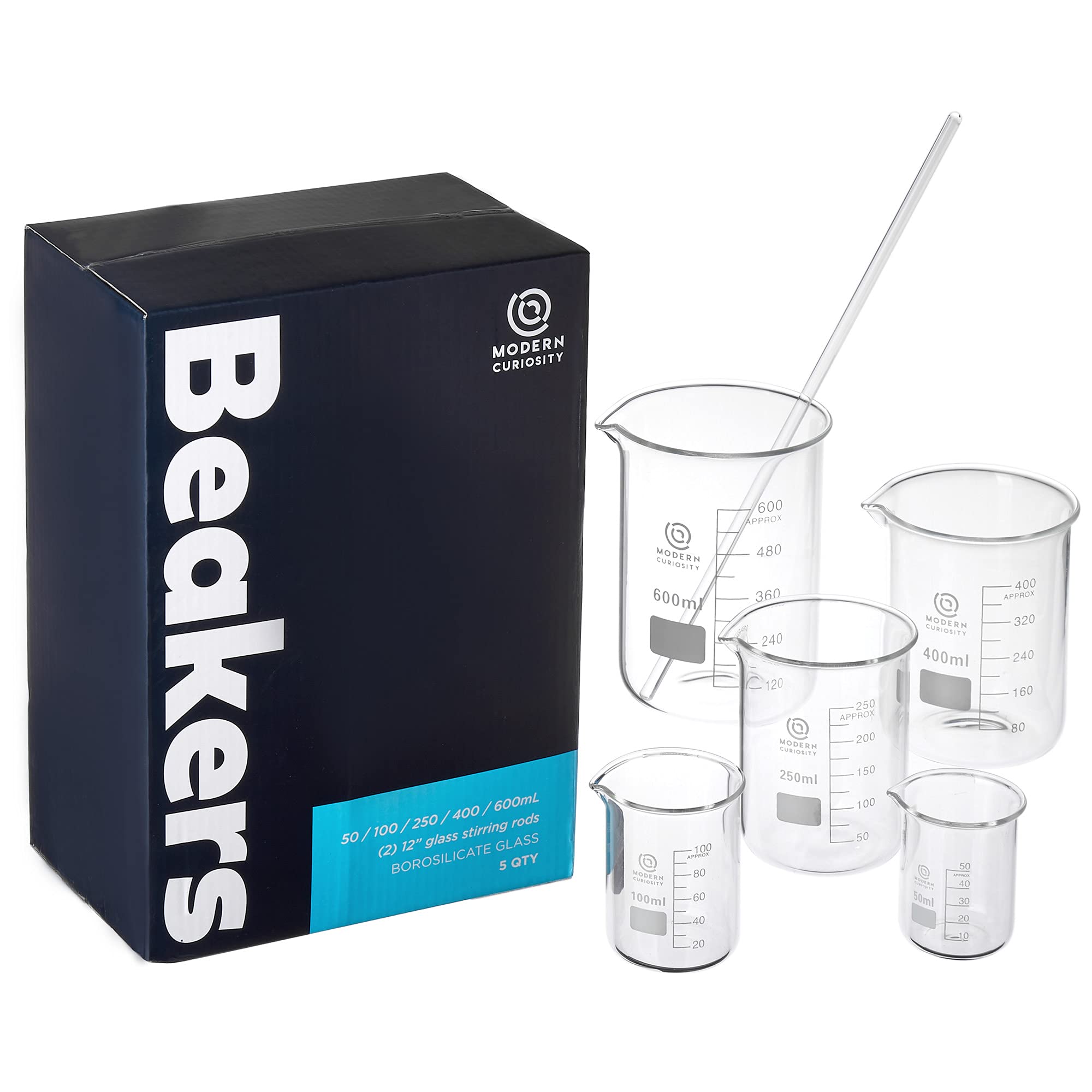 High-Quality Borosilicate Glass Beakers Set (50-600mL, 5-Pack) - Durable Science & Chemistry Lab Equipment for Education, Research, and Industrial Use in Academic Labs and Classrooms