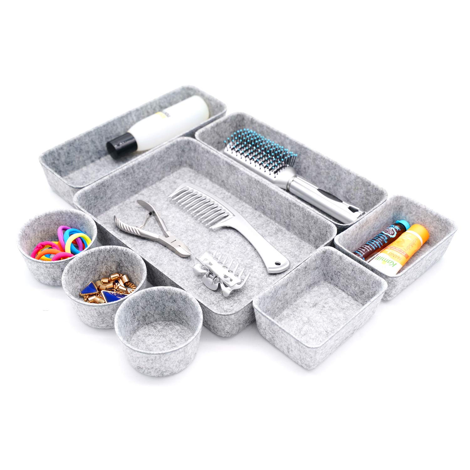 Welaxy 8-Piece Gray Felt Desk Drawer Organizer Trays - Shallow Dividers for Office Supplies, Jewelry, Watches - Multi-Purpose Storage Solution for Home & Office Organization