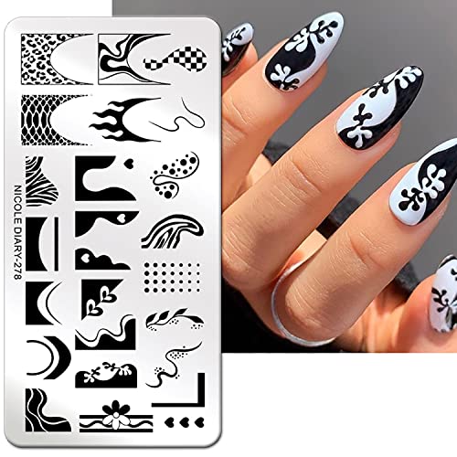 French Nail Stamping Plates - Leopard Print & Line Curve Nail Art Templates for Women & Girls (1 Piece) | DIY Manicure Designs for Home & Salon Use