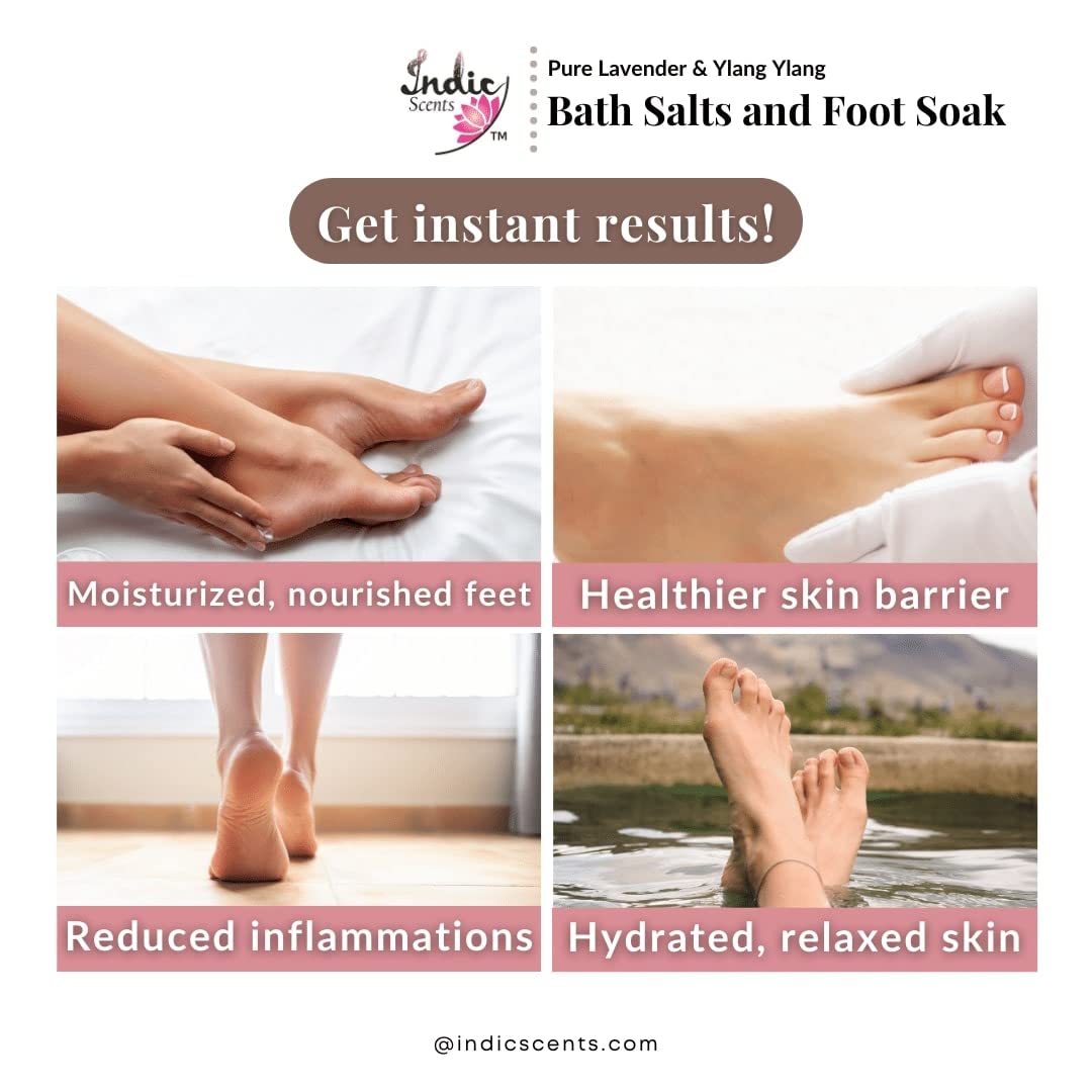 Pure Lavender & Rose Bath Salts - Relaxing Foot Soak for Stress Relief & Self Care | Spa Quality Mineral Soak for Bath Tub & Foot Bath