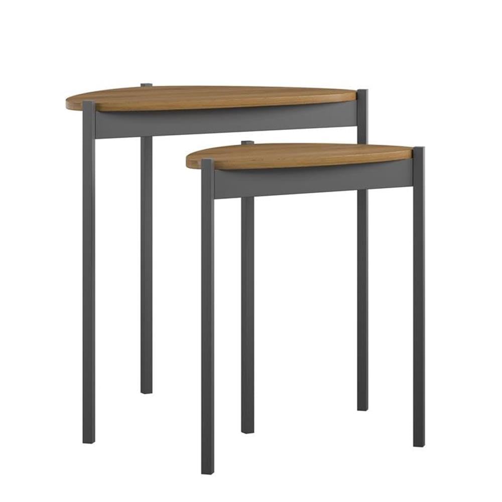 Novogratz Tallulah Walnut & Gray Nesting Tables - Set of 3 Modern Side Tables for Living Room, Bedroom & Office - Space Saving End Tables with Storage Shelf
