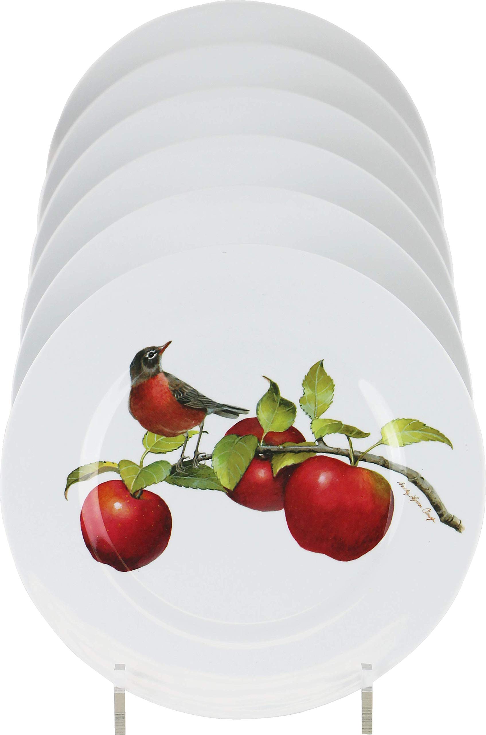 Reston Lloyd Harvest Apple by Sandy Clough - 6-Piece Melamine Salad Plate Set in White, Red & Green (Dishwasher Safe) - Perfect for Outdoor Dining, Picnics & Party Serving (Item# 72999set)