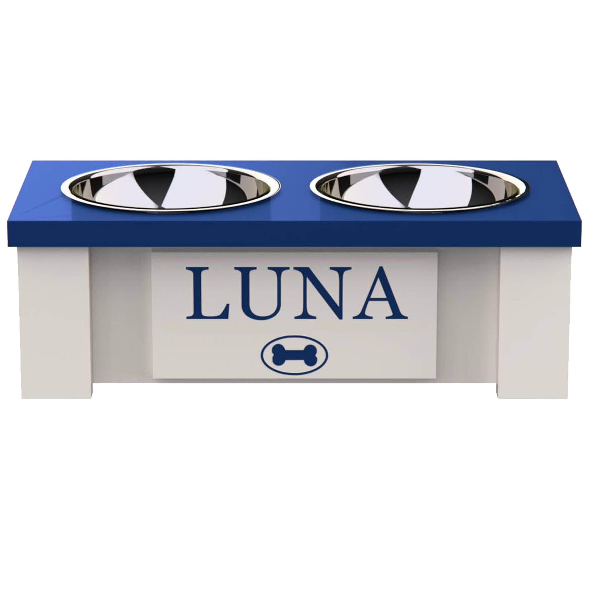 Personalized Elevated Dog Bowl Stand for Large, Medium, Small & X-Small Dogs - Stainless Steel Pet Food & Water Bowls with Internal Storage - Adjustable Raised Feeder for Healthy Eating - Perfect for Kitchen, Living Room or Outdoor Use (X-Small, Blue)