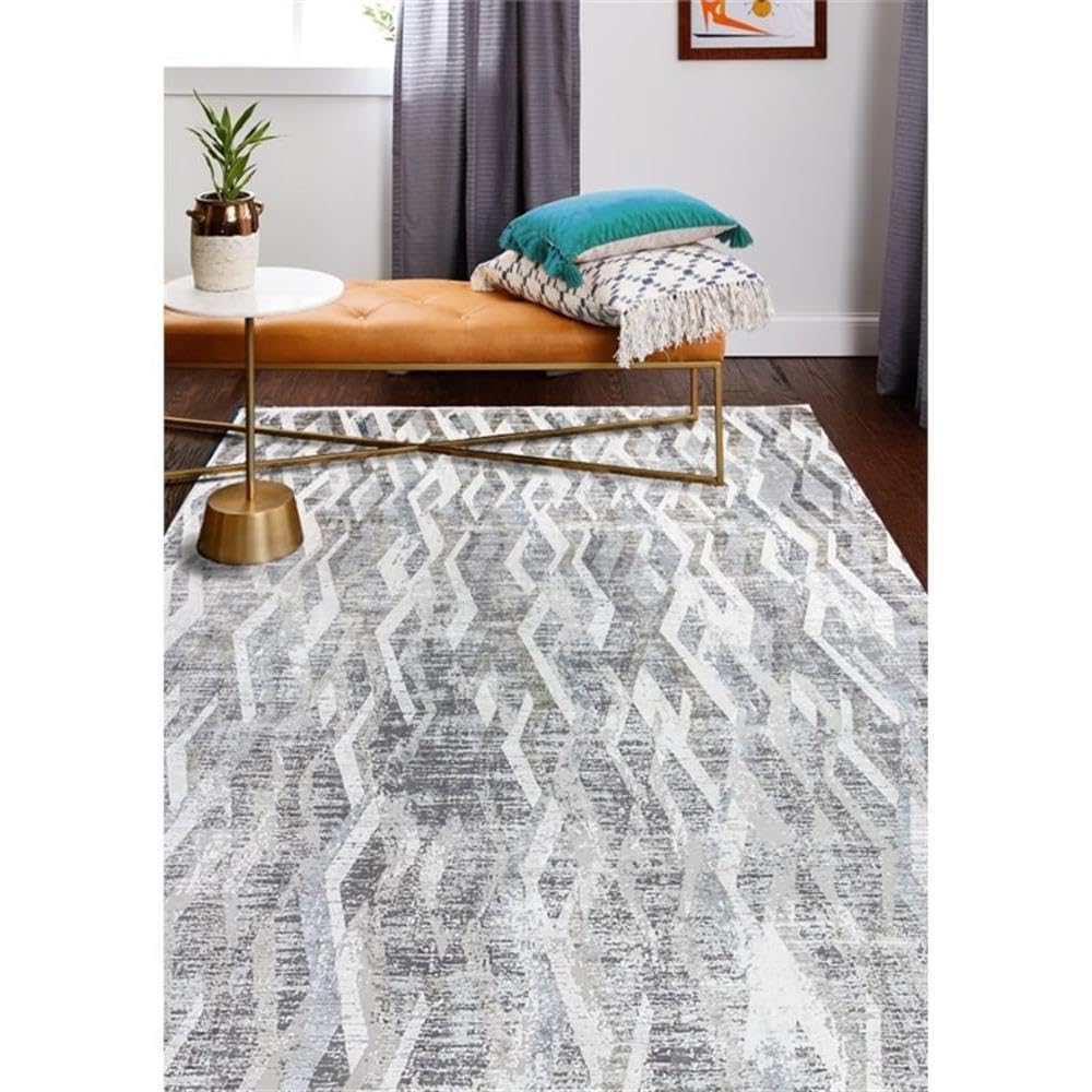 Bashian Collection 4’ x 6’ Luxury Power Loom Area Rug - Soft Viscose & Durable Polyester Blend - Modern Beige/Grey Runner Rug for Entryway, Living Room, Bedroom - Perfect for Home Decor & High Traffic Areas