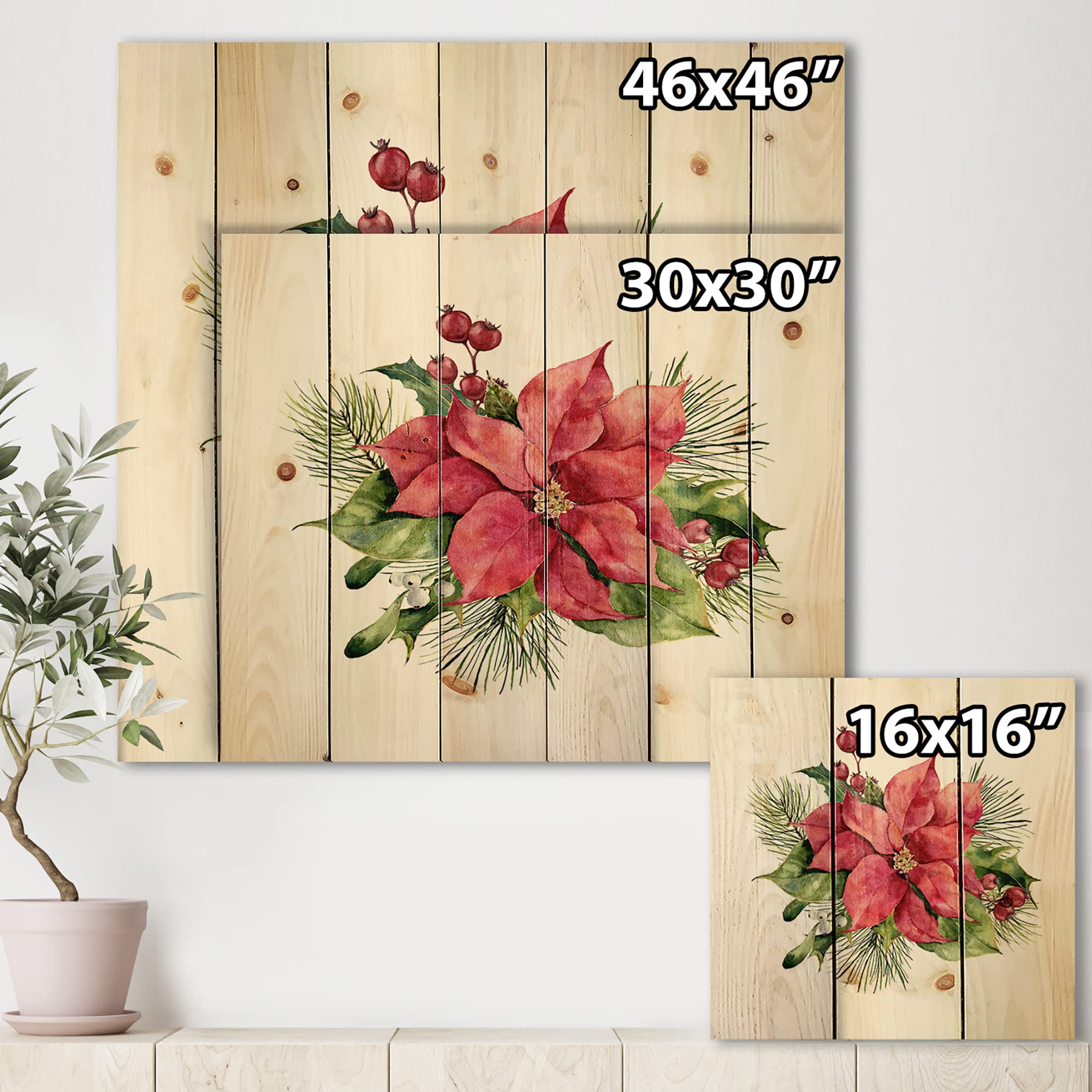 DesignQ Holly Mistletoe Christmas Wood Wall Art - Festive Home Decor