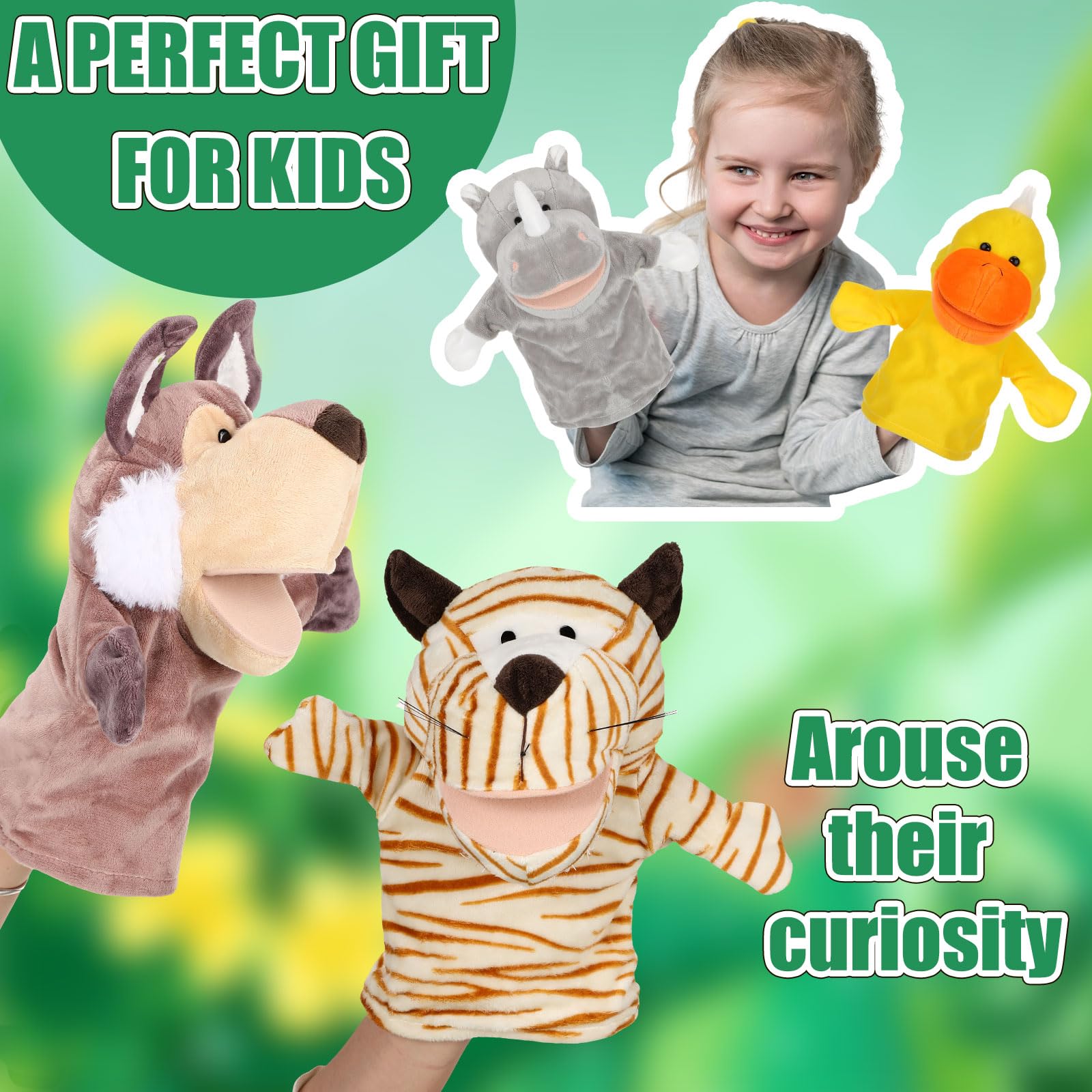Syhood 8 Pcs Animal Hand Puppets for Kids - Movable Mouth Plush Toys for Storytelling, Birthday Gifts & Easter Basket Stuffers - Perfect for Toddler Playtime, Classroom Activities & Interactive Learning (Lovely Animal Set)