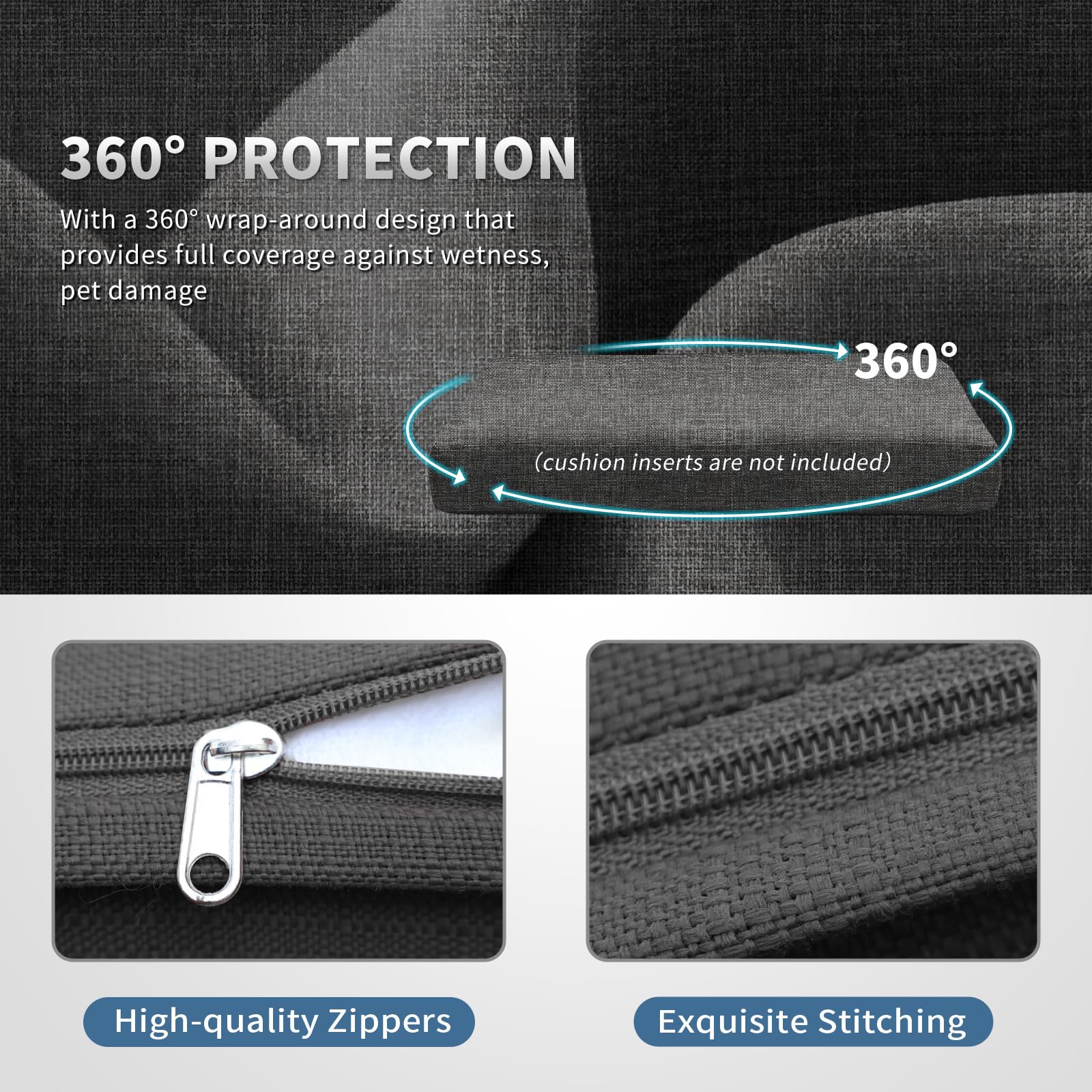 10-Piece Outdoor Sofa Cushion Covers - 27x27 Inch All-Weather Olefin Fabric Slipcovers for Patio Furniture (Dark Grey) - Perfect for Backyard, Deck, Poolside & Garden Seating