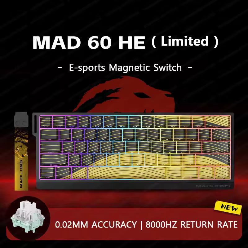 MADLIONS MAD60HE Hall Effect Rapid Trigger Mechanical Gaming Keyboard - 60% Compact Wired RGB Backlit for PC, Mac, PS5, Xbox - Perfect for FPS, MOBA, Esports & Competitive Gaming