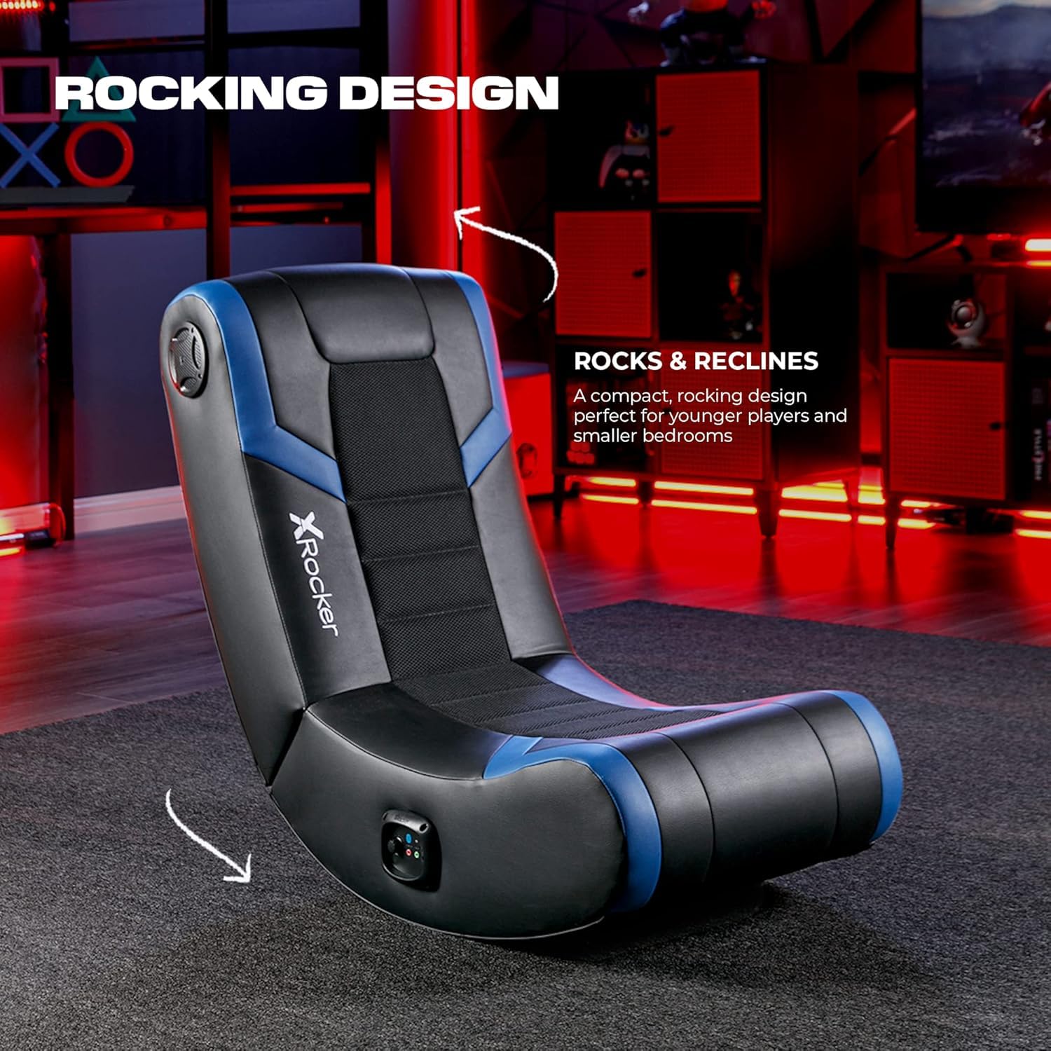 X Rocker Video Gaming Floor Rocker Chair with Built-in Audio Speakers - Foldable Ergonomic Design for Bedroom, Game Room or Living Room - Perfect Gift for Gamers, Boys, Girls & Teens Ages 5-17 - Great for Gaming, Movie Nights & Relaxation