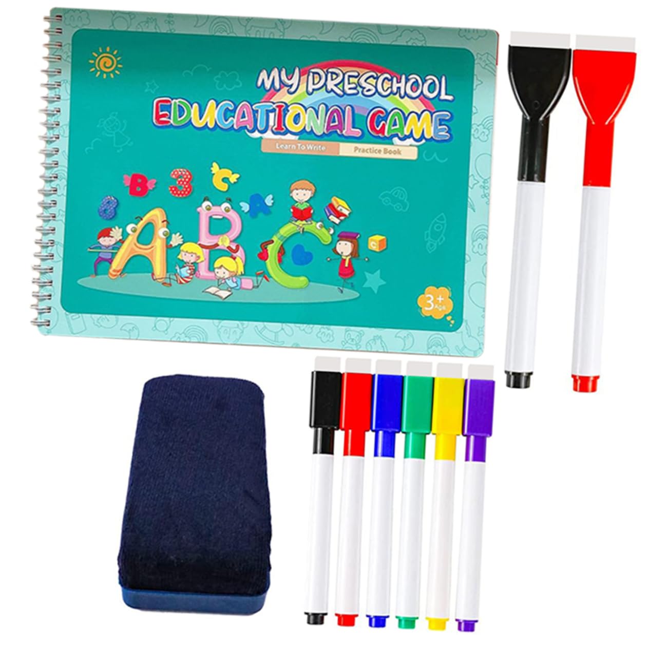 CIYODO Early Education Exercise Book Set - Kids Learning Toys with Dry Erase Markers, Handwriting Practice for Preschool & Kindergarten - Perfect for Classroom, Homeschool & Travel Activities