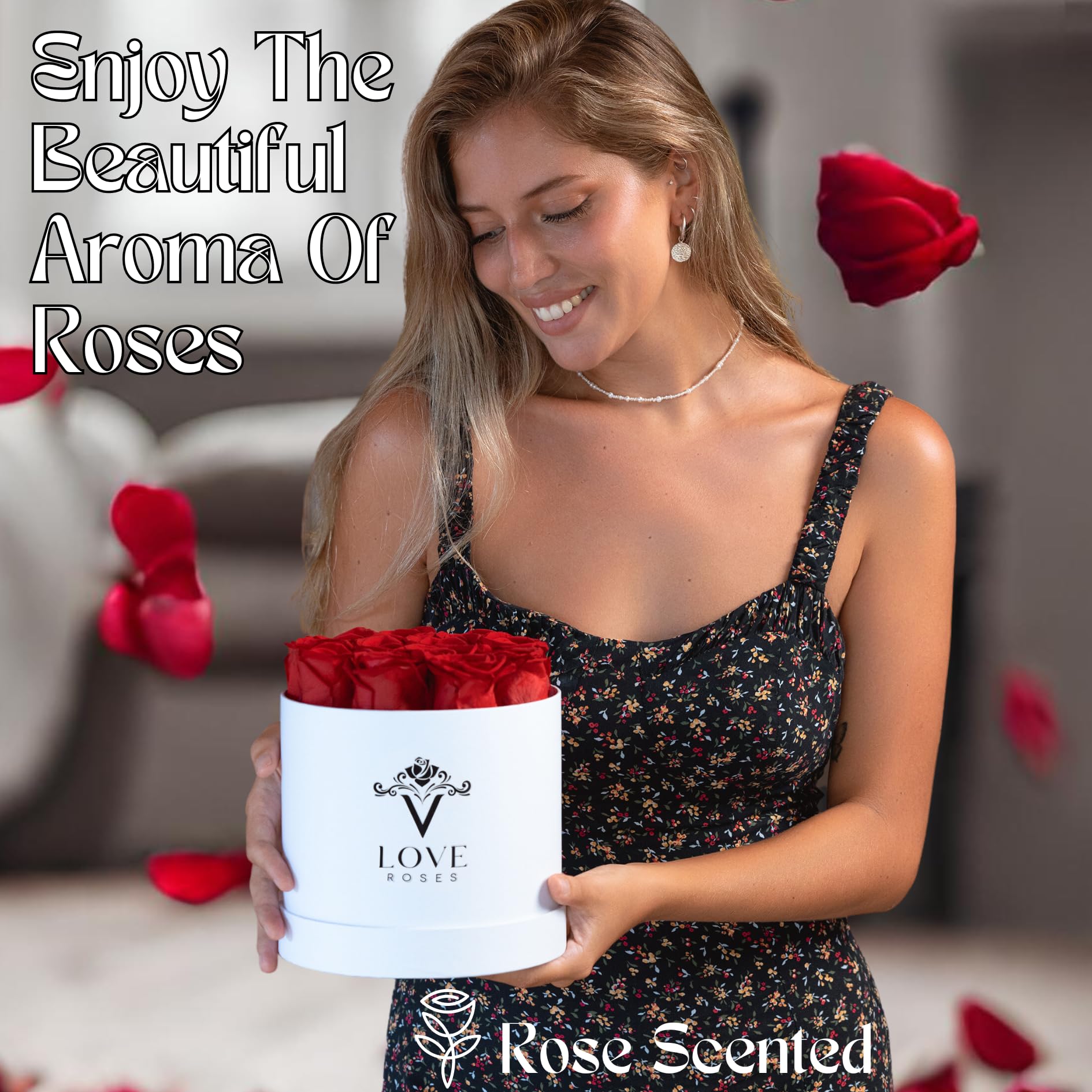 VLove® Preserved Real Roses in a Box - 12 Red Eternal Roses That Last 1 Year | Naturally Preserved Fresh Flowers Gift Set | Perfect for Valentine's Day, Anniversary, Wedding Decor & Home Decoration